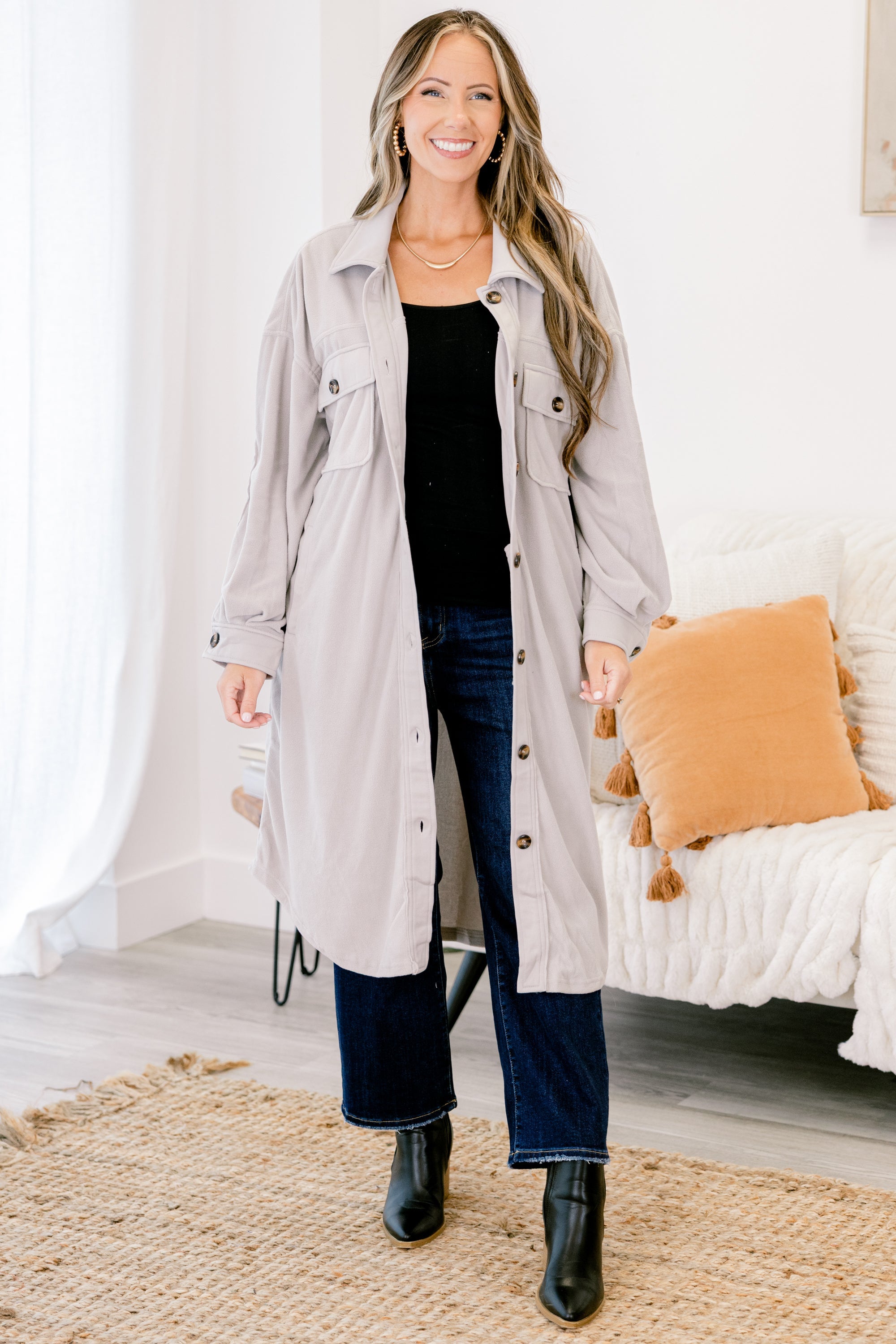 Hot Girl Shacket, Light Grey