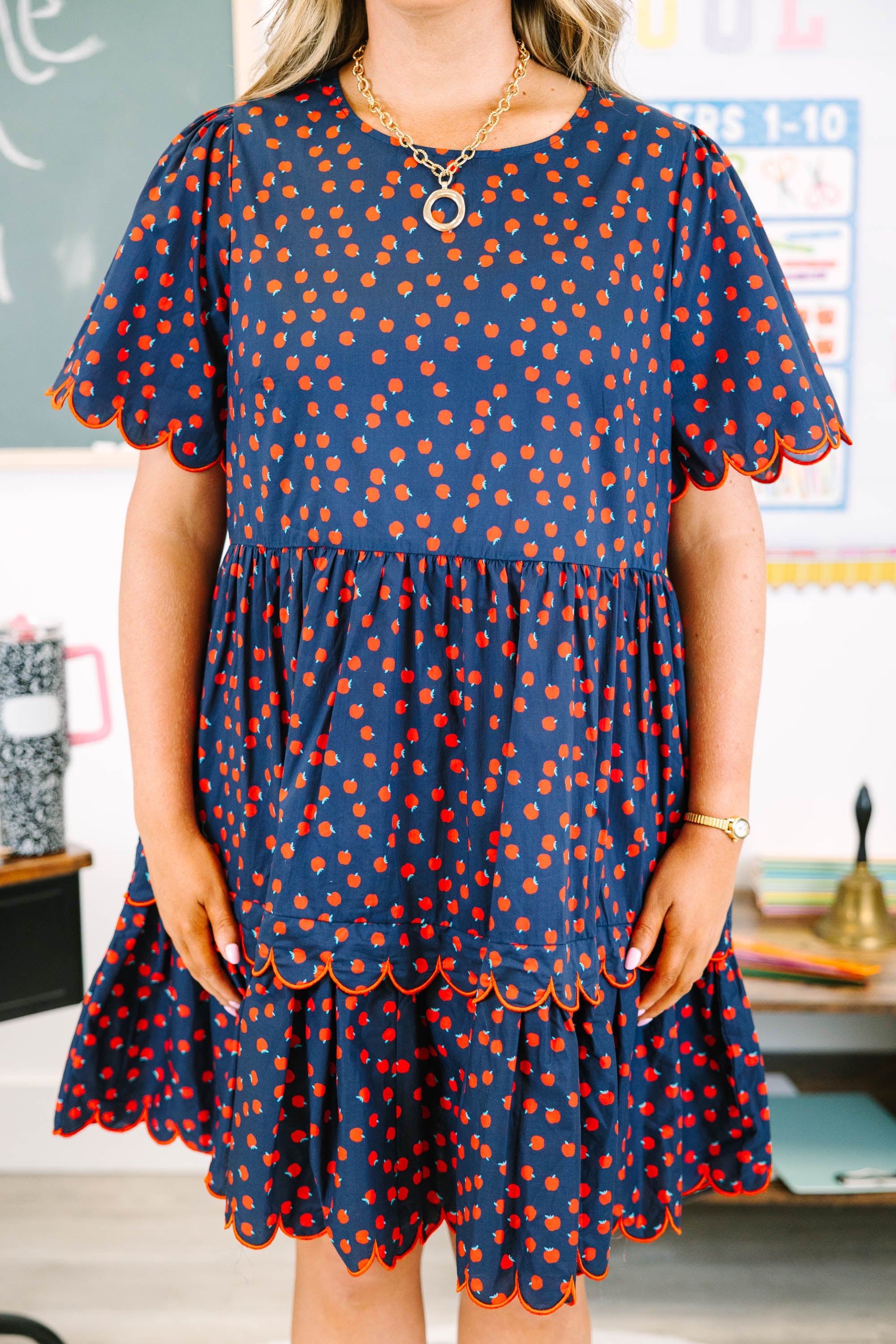 Hummingbird's Haven Dress, Navy Apple