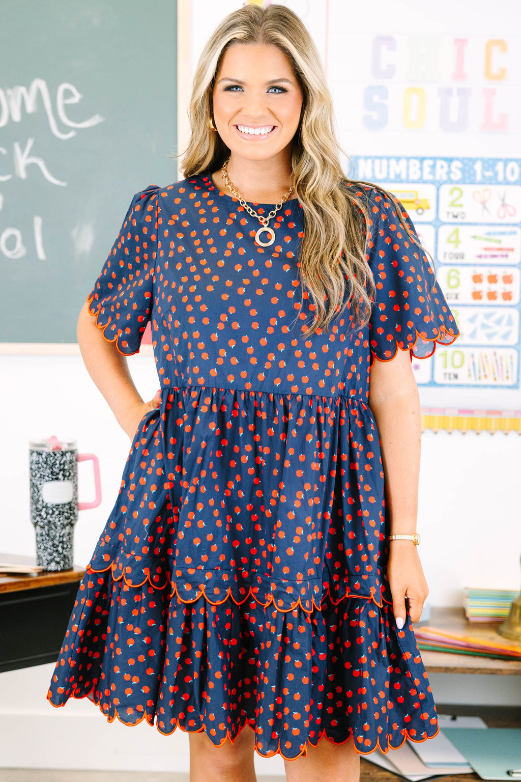 Hummingbird's Haven Dress, Navy Apple