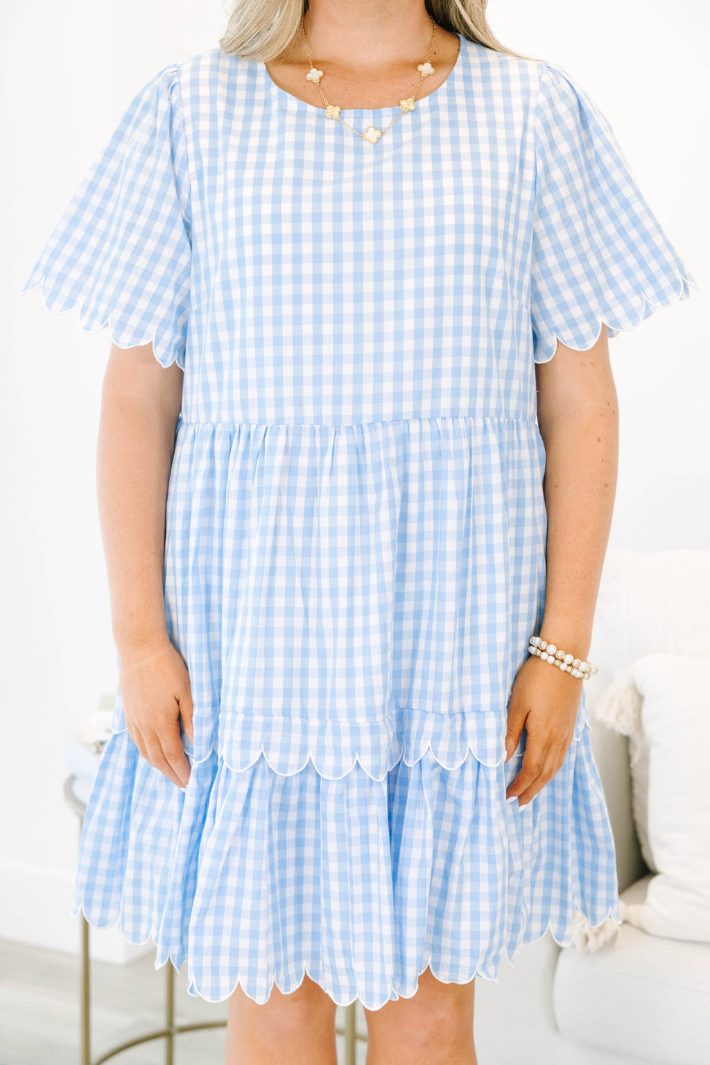 Hummingbird's Haven Dress, Blue Plaid