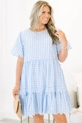Hummingbird's Haven Dress, Blue Plaid