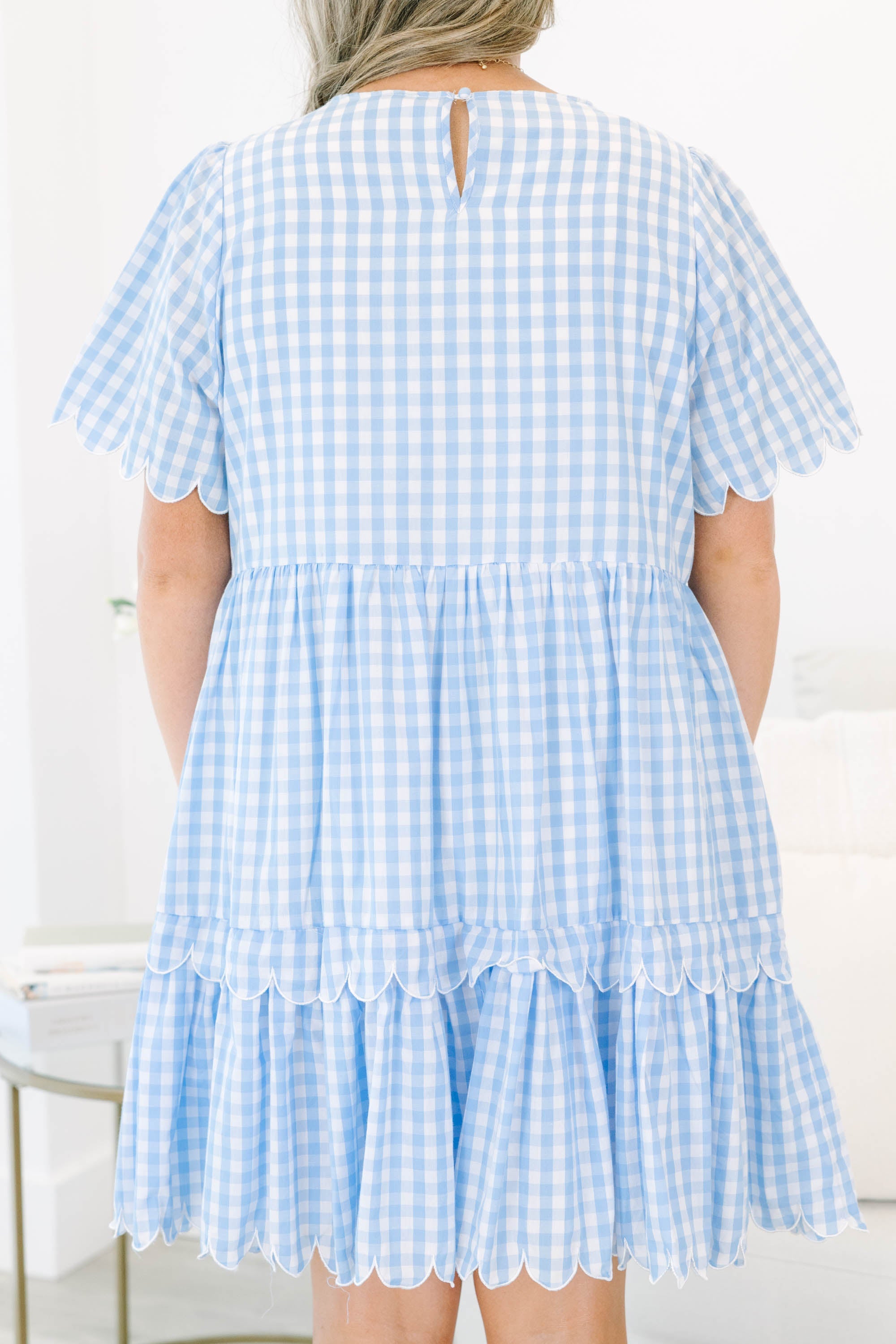 Hummingbird's Haven Dress, Blue Plaid