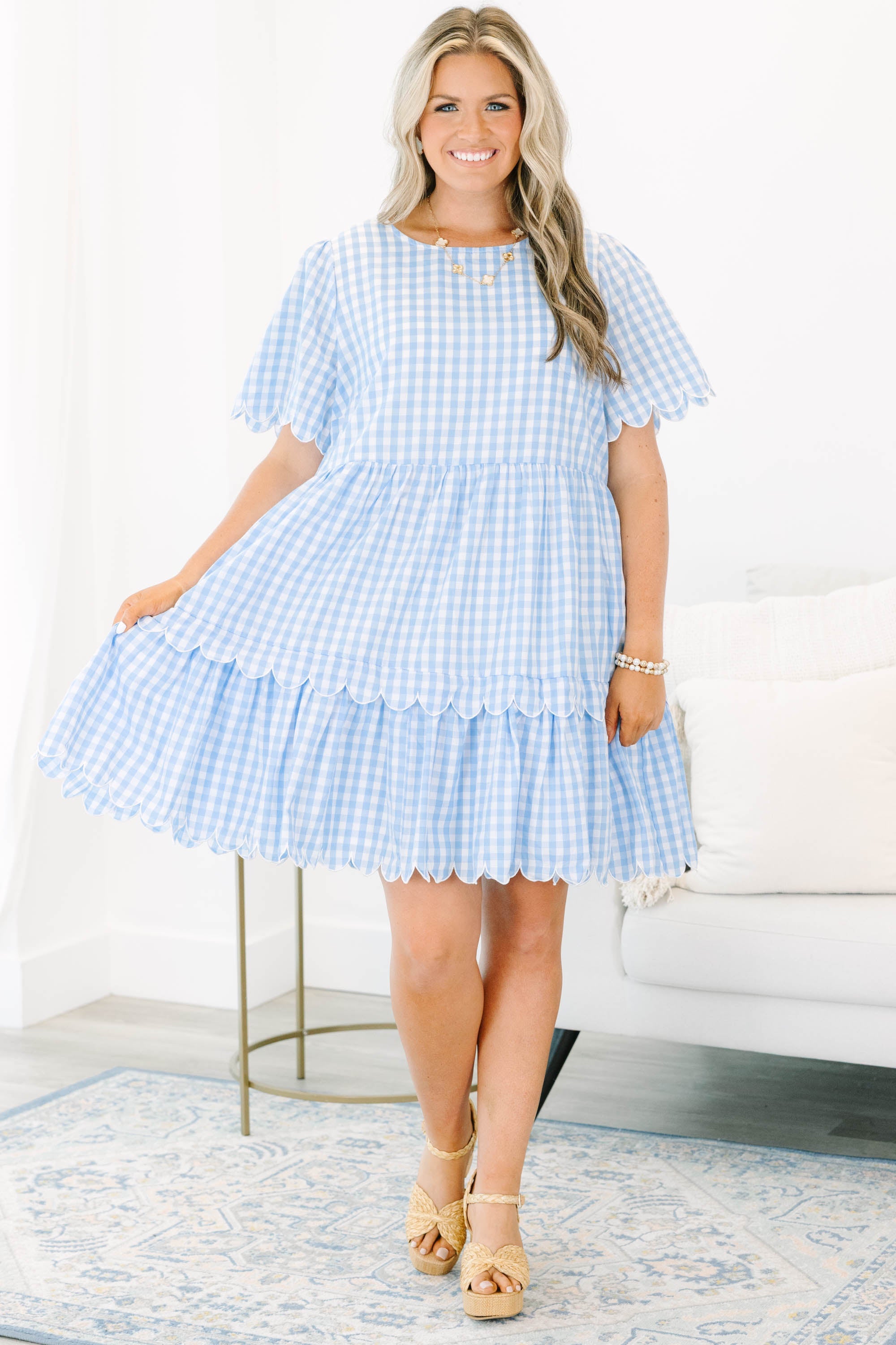 Hummingbird's Haven Dress, Blue Plaid