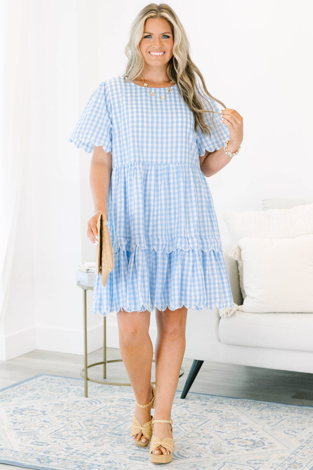 Hummingbird's Haven Dress, Blue Plaid