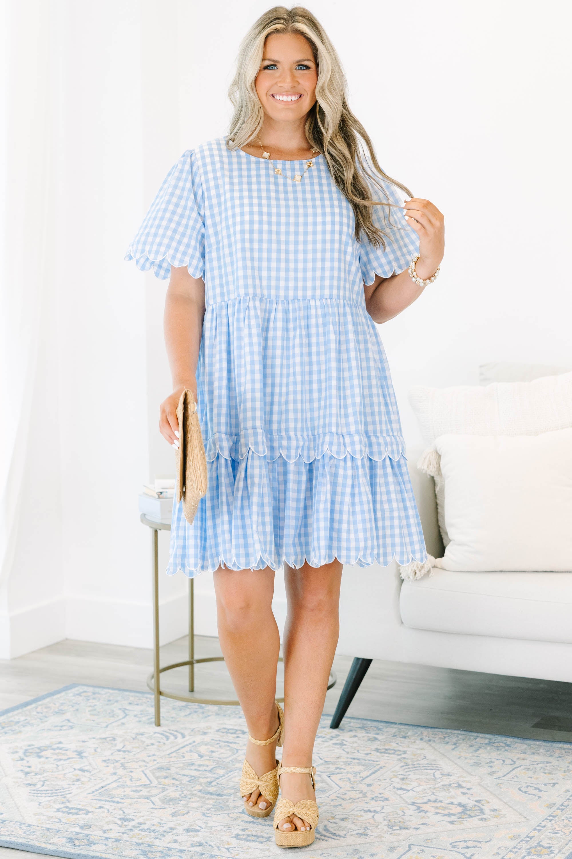 Hummingbird's Haven Dress, Blue Plaid