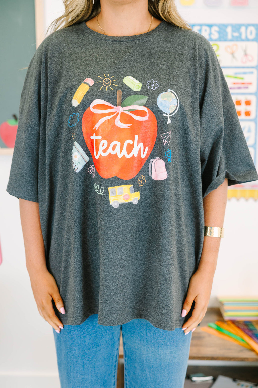 I Love Teaching Boyfriend Tee, Charcoal