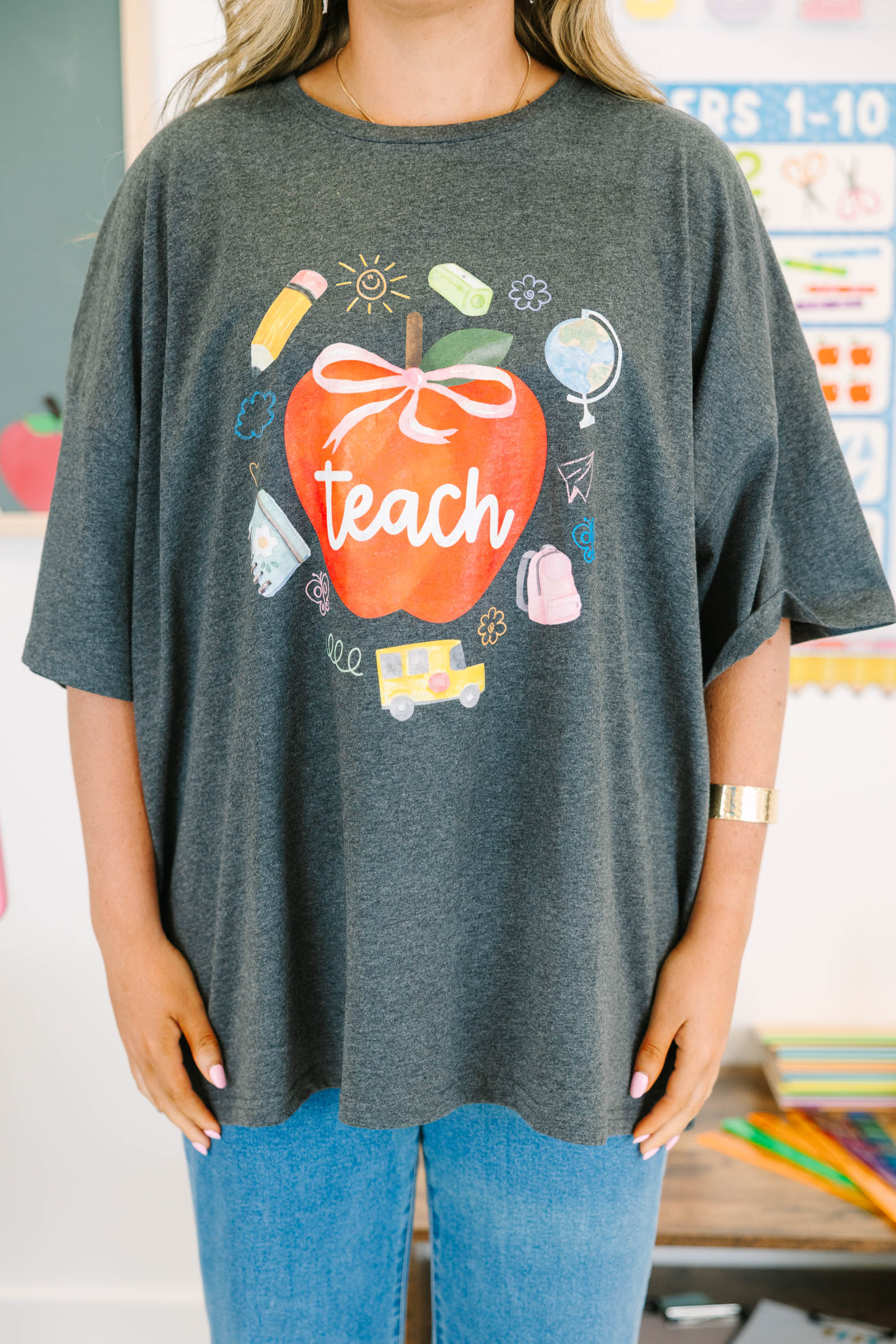 I Love Teaching Boyfriend Tee, Charcoal