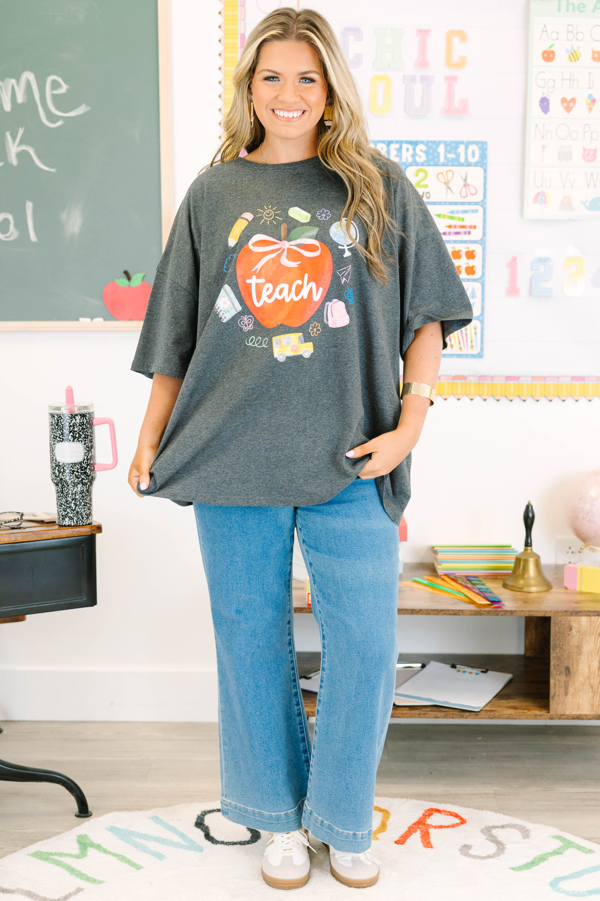 I Love Teaching Boyfriend Tee, Charcoal