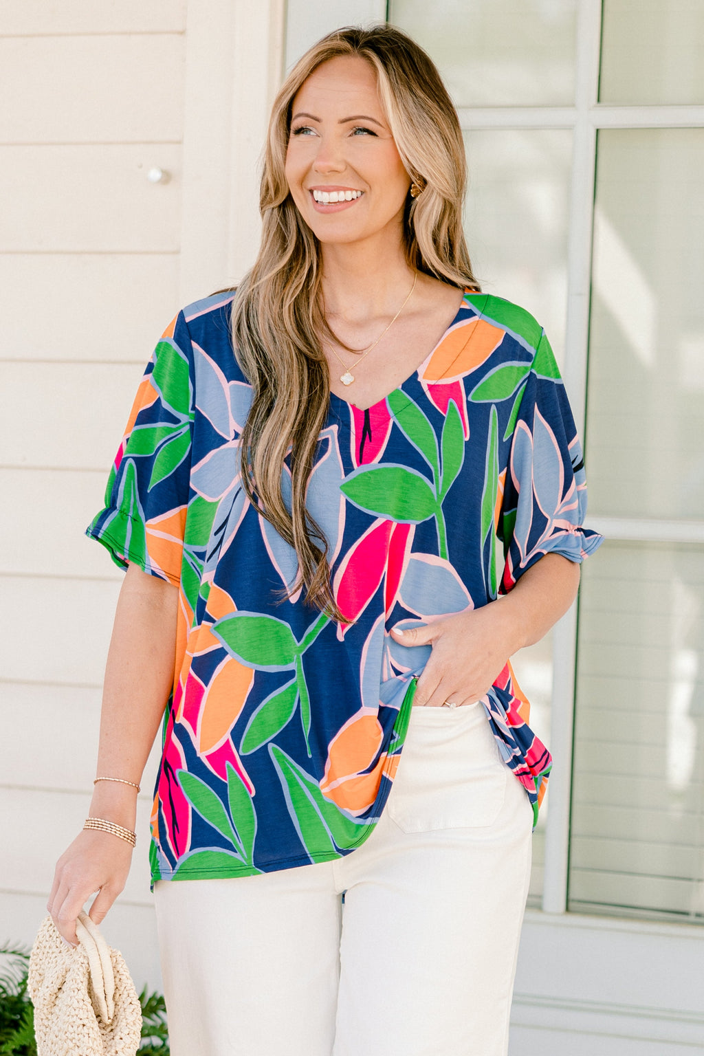 I Want To Go There Top, Navy Fuchsia