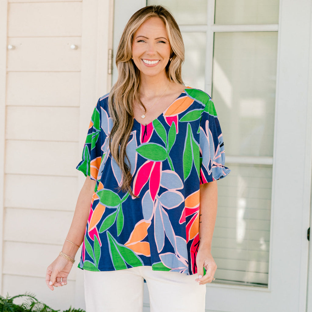 I Want To Go There Top, Navy Fuchsia
