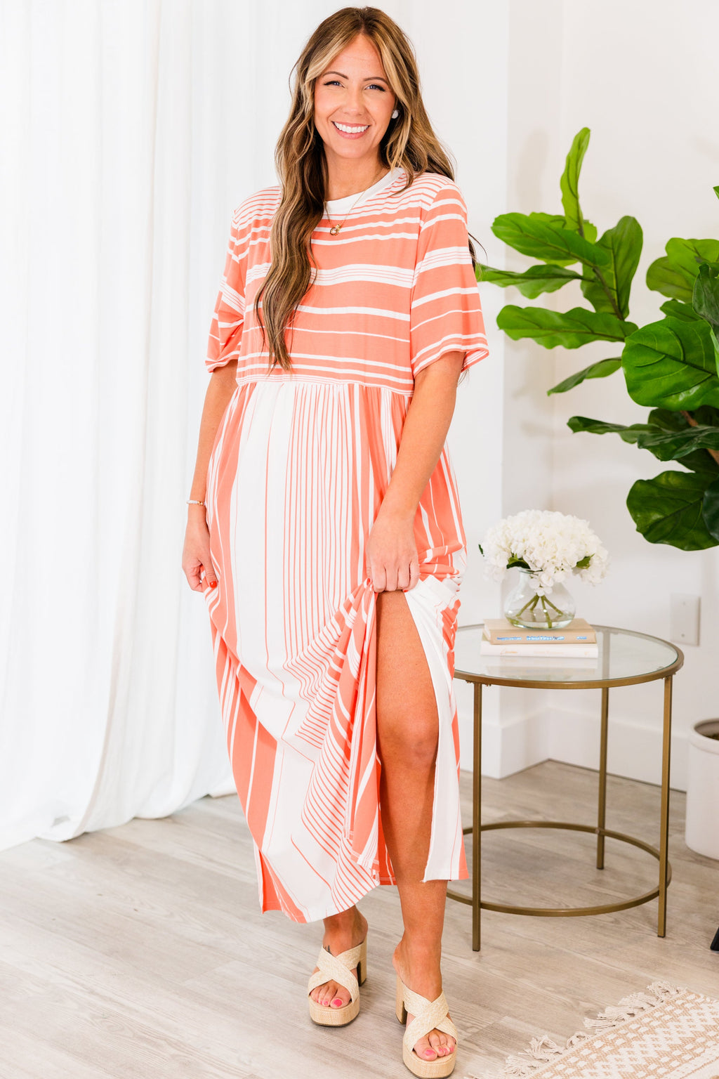 I'm The Only One Dress, Coral-White