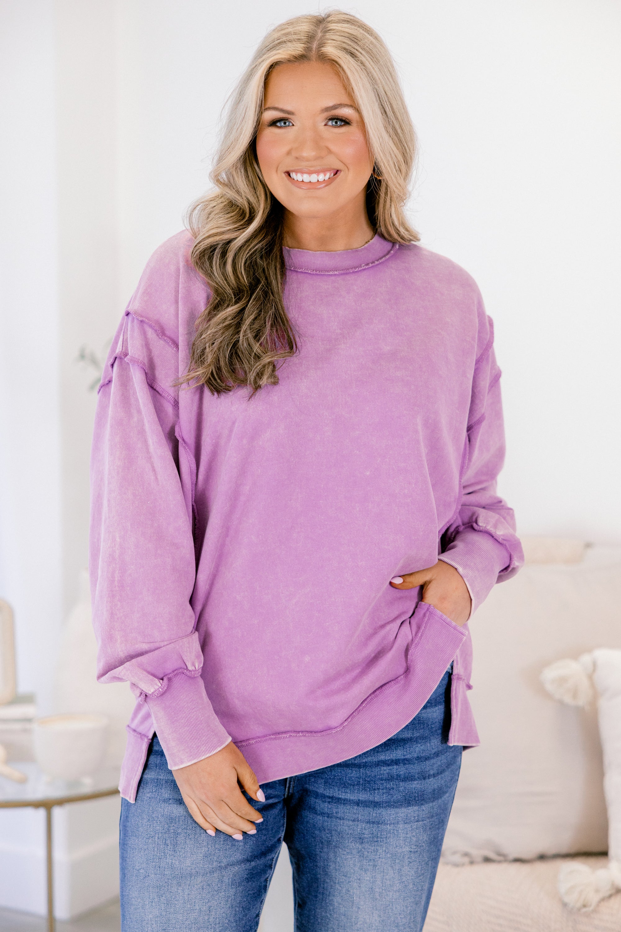 Just For Fun Sweatshirt, Bright Lavender