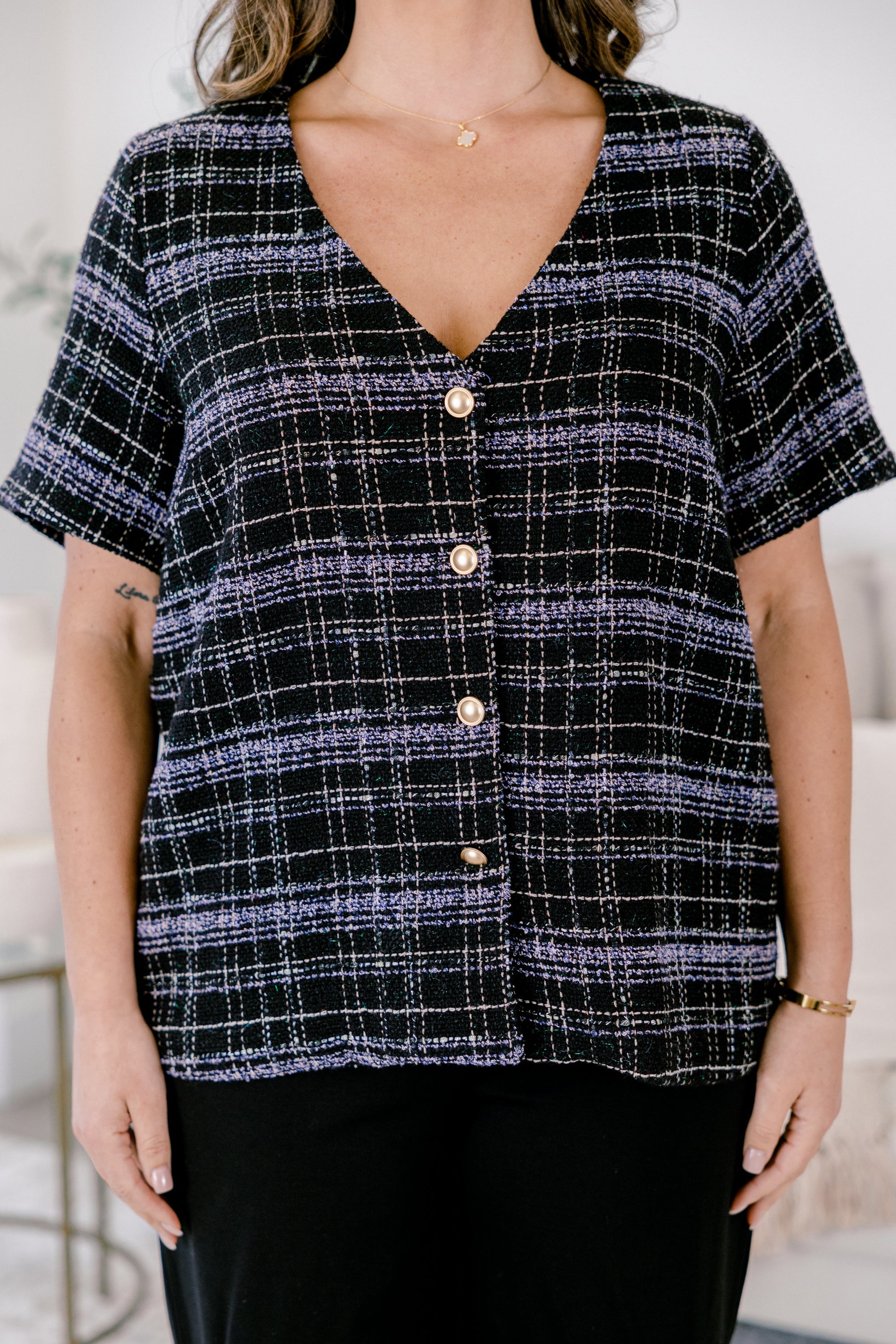 Keeping A Promise Top, Black Plaid