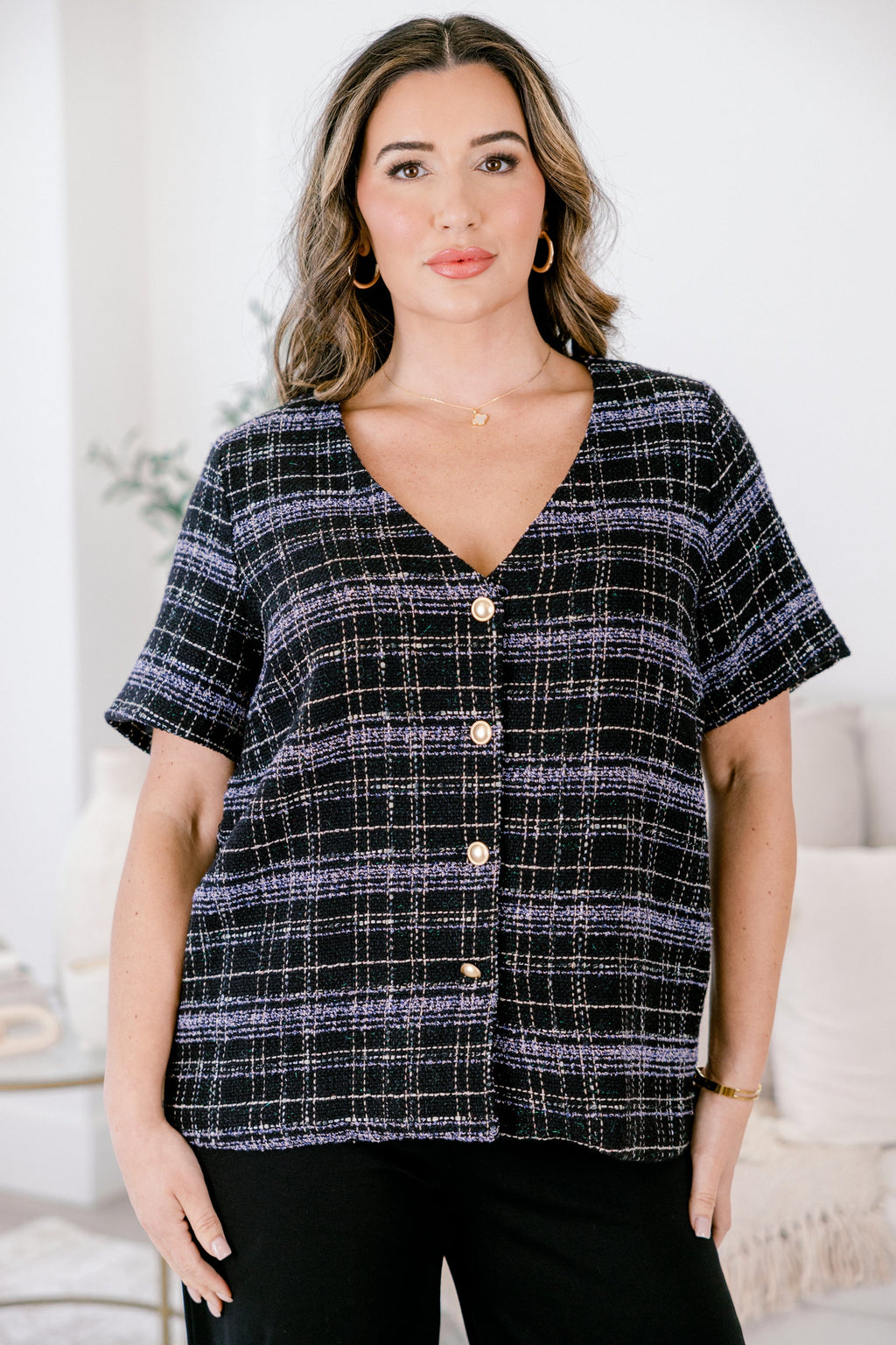 Keeping A Promise Top, Black Plaid