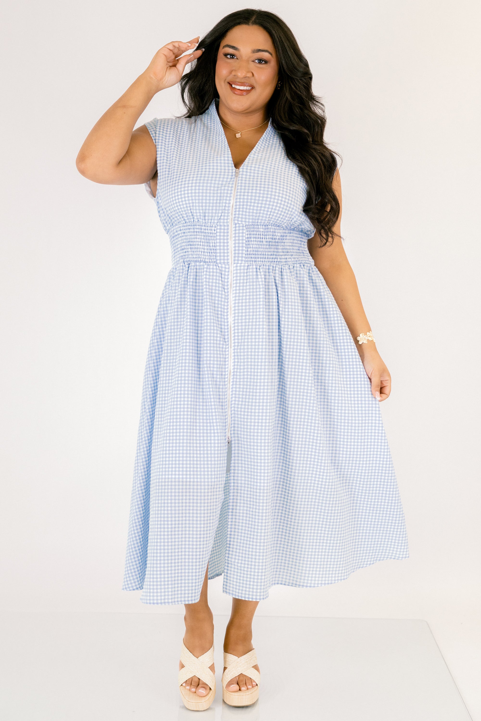 Late Night Skies Dress, Blue Gingham