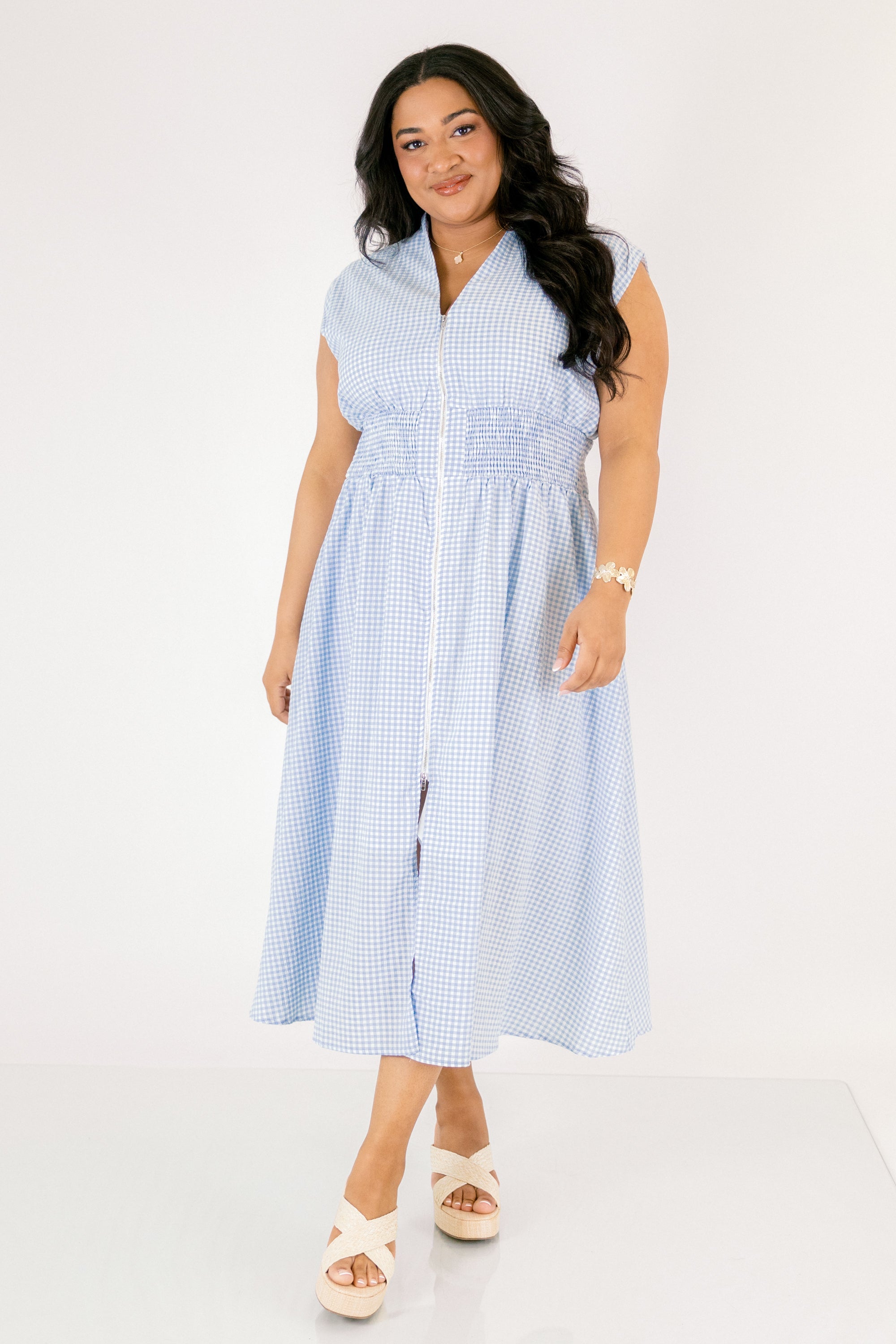 Late Night Skies Dress, Blue Gingham