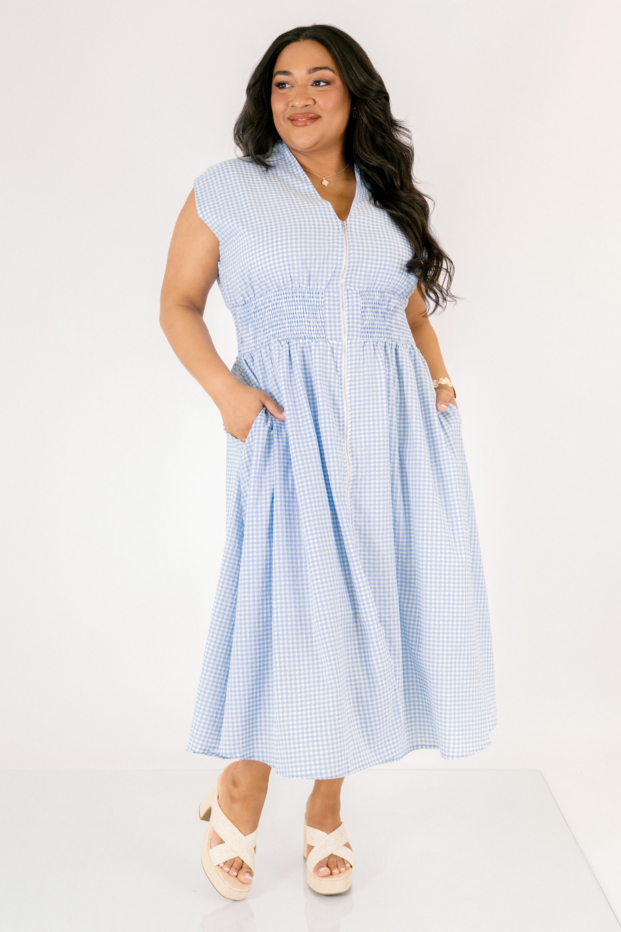 Late Night Skies Dress, Blue Gingham
