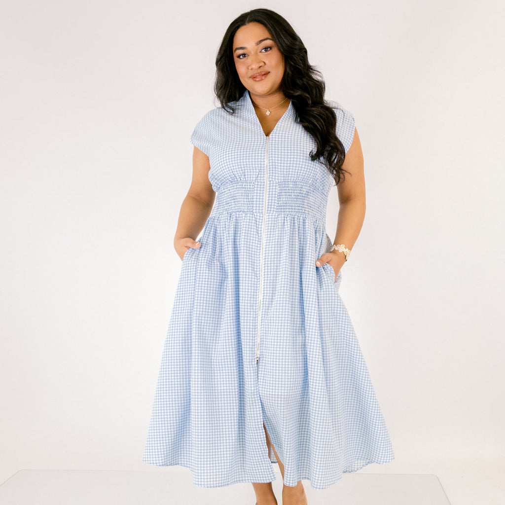 Late Night Skies Dress, Blue Gingham