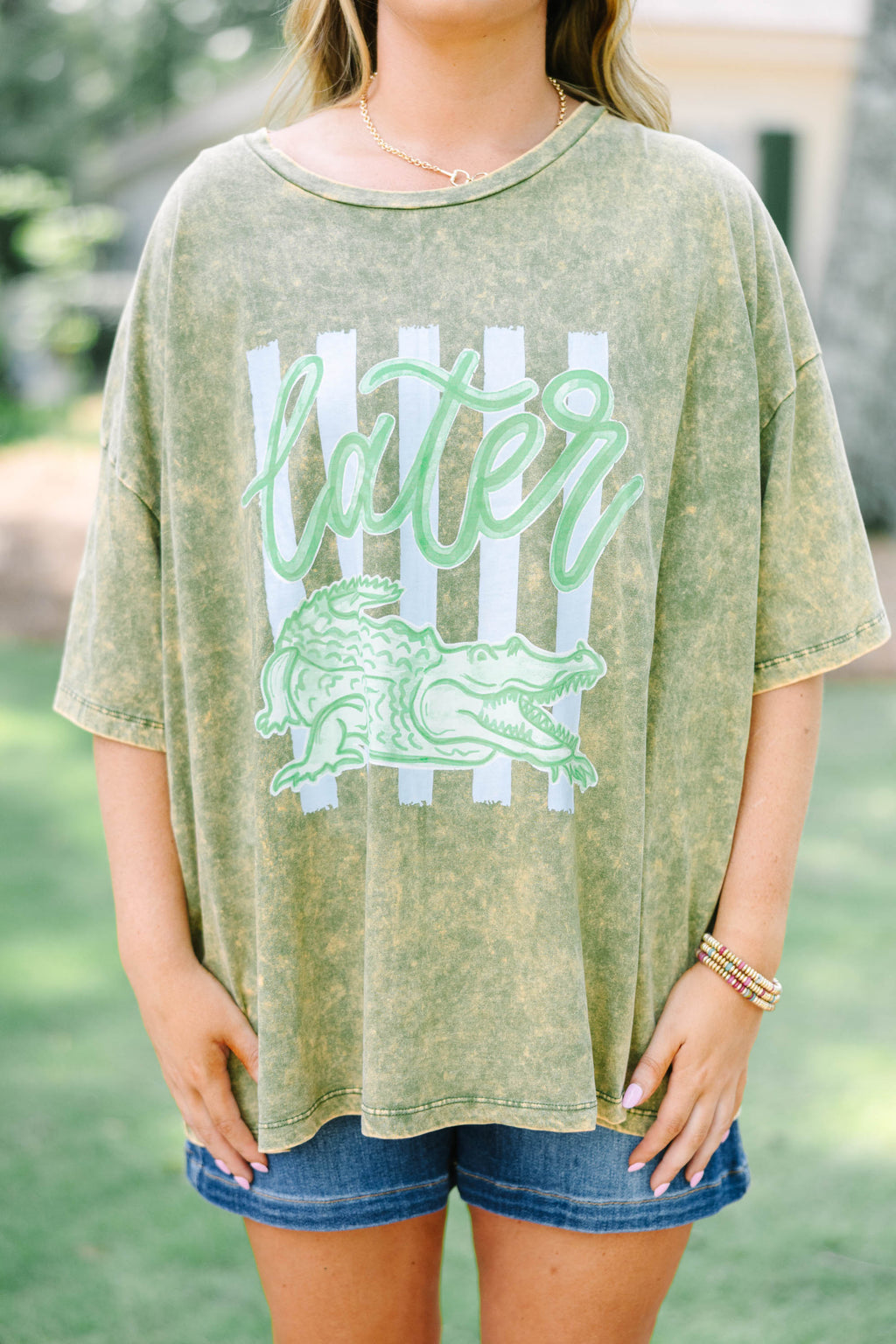 Later Gator Acid Wash Relaxed Tee, Golden Olive