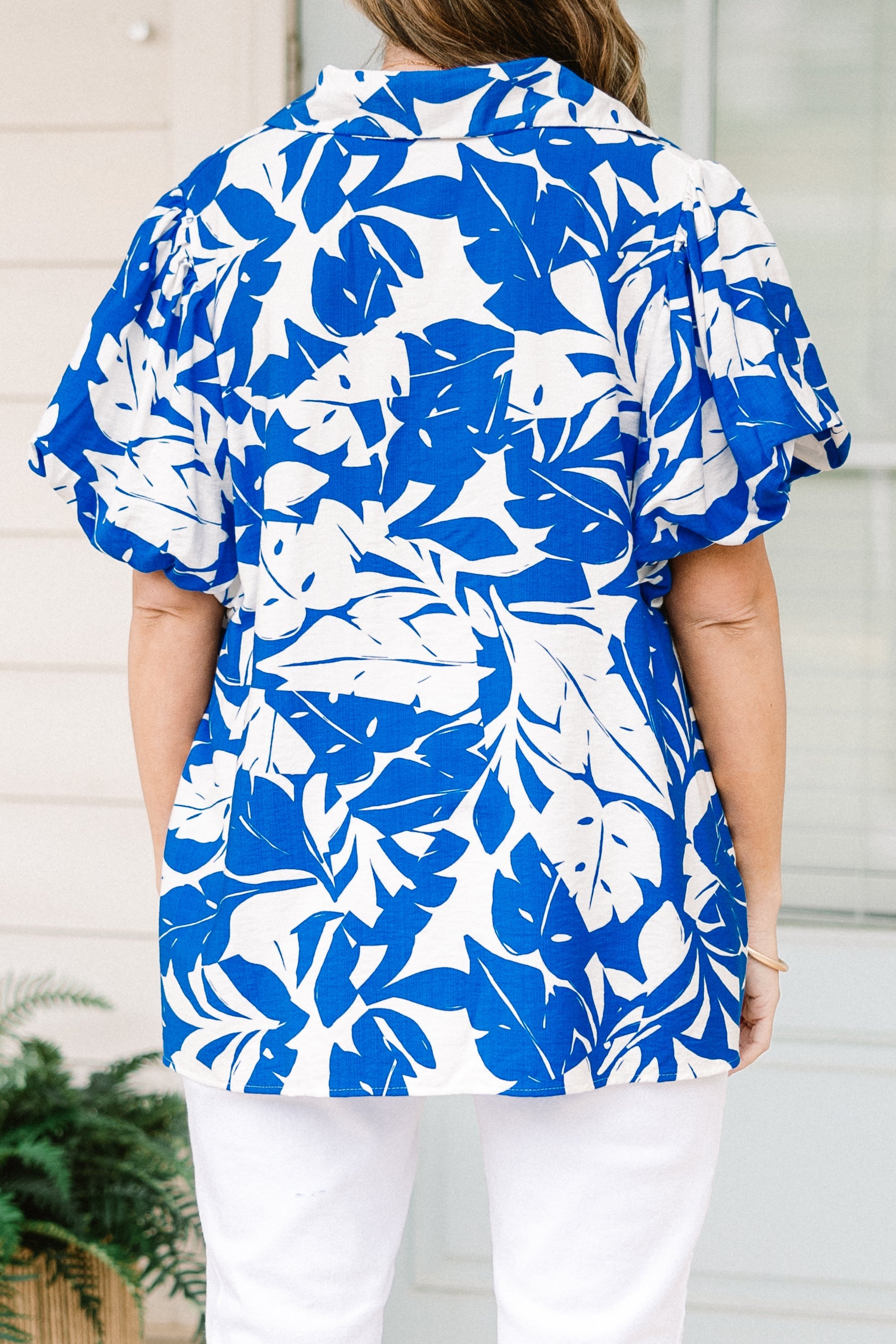 Laurel Leafy Top, Off-White-Blue
