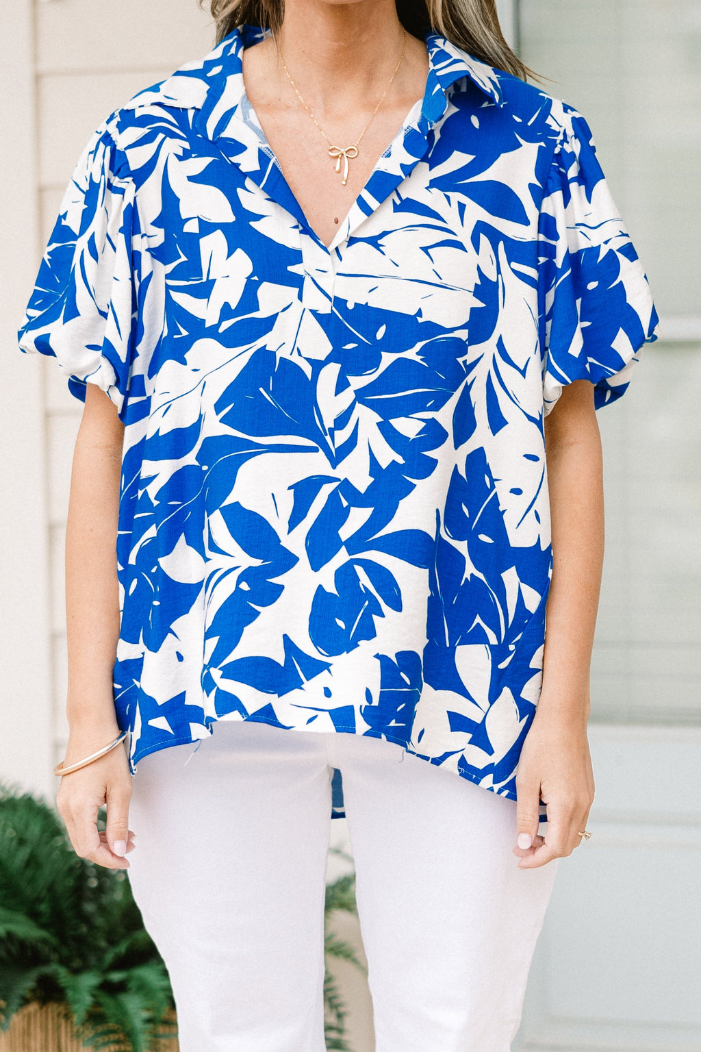 Laurel Leafy Top, Off-White-Blue