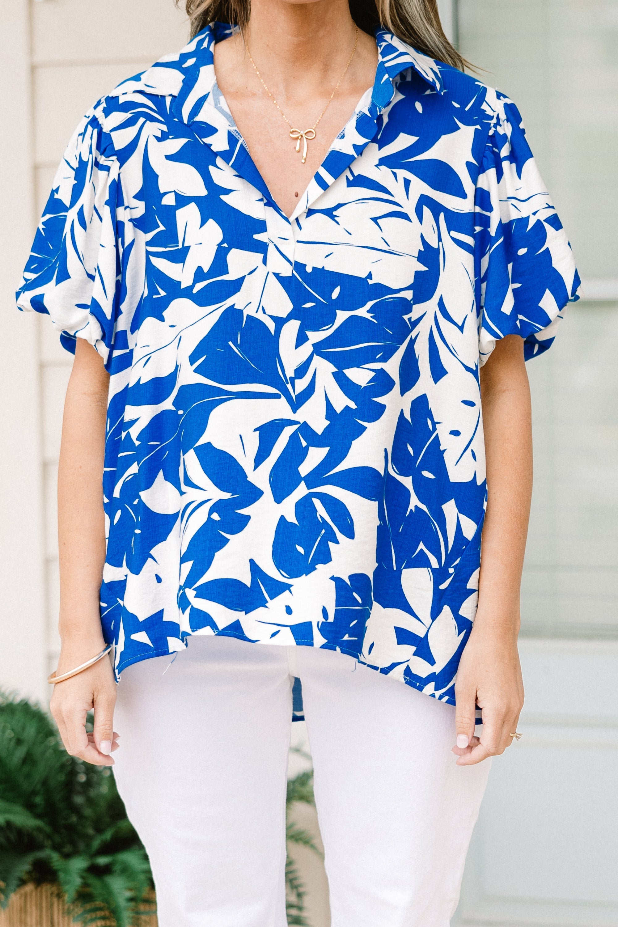 Laurel Leafy Top, Off-White-Blue
