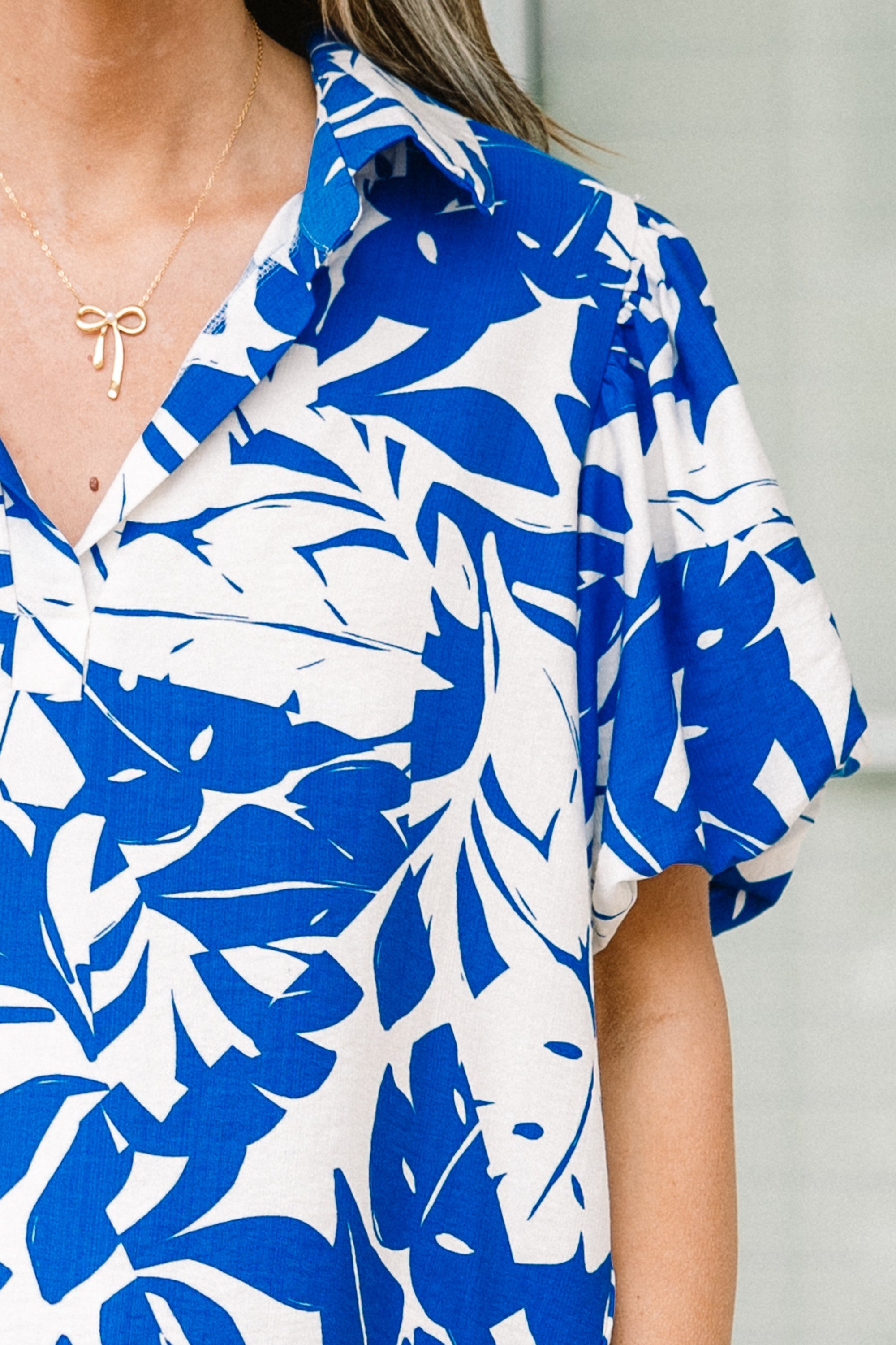 Laurel Leafy Top, Off-White-Blue