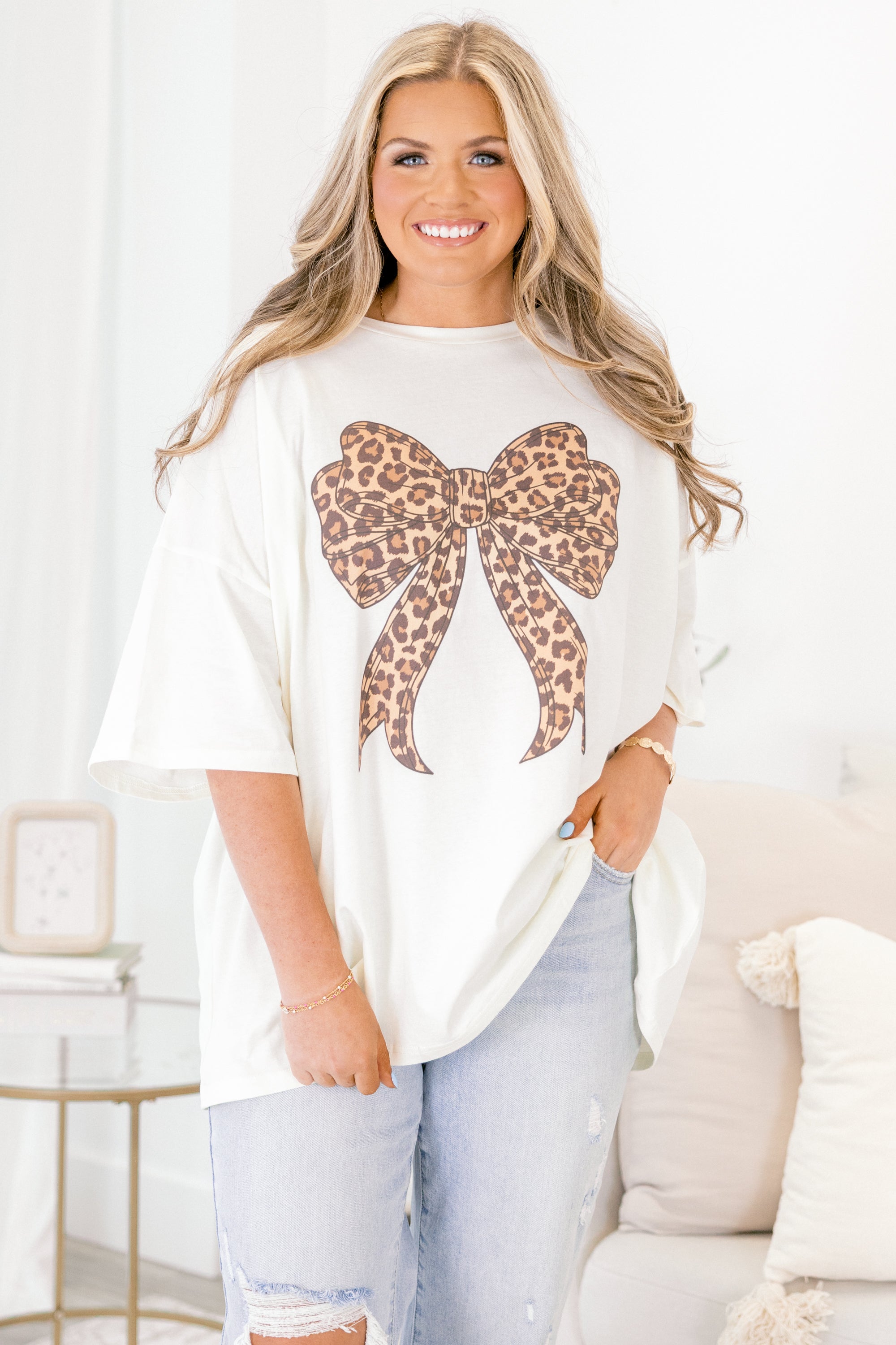 Leopard Girl Boyfriend Tee, Ivory