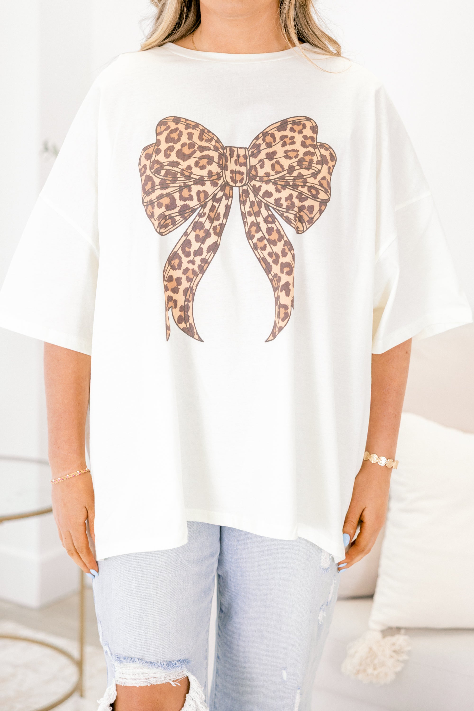 Leopard Girl Boyfriend Tee, Ivory