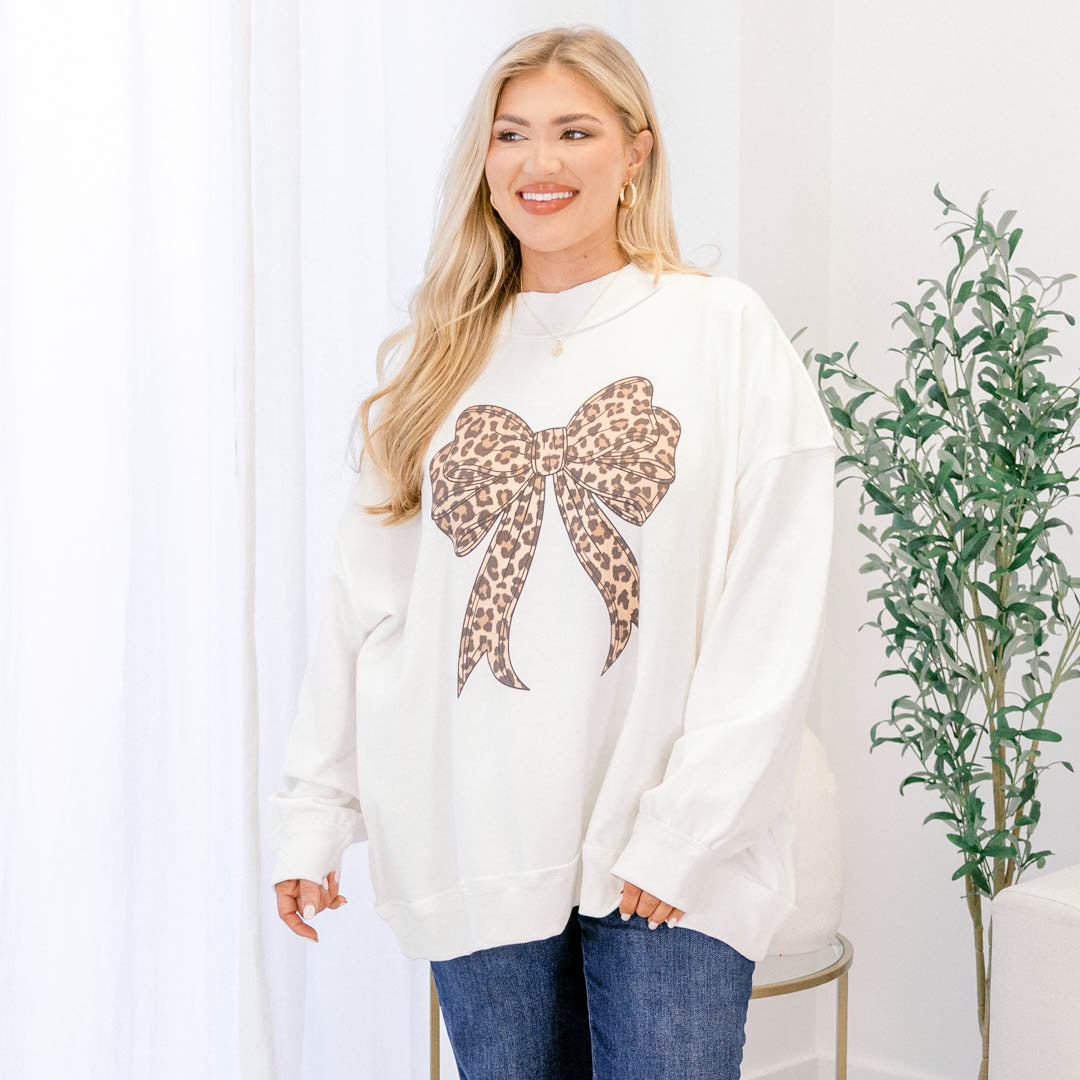 Leopard Girl Mock Neck Pullover, Ivory