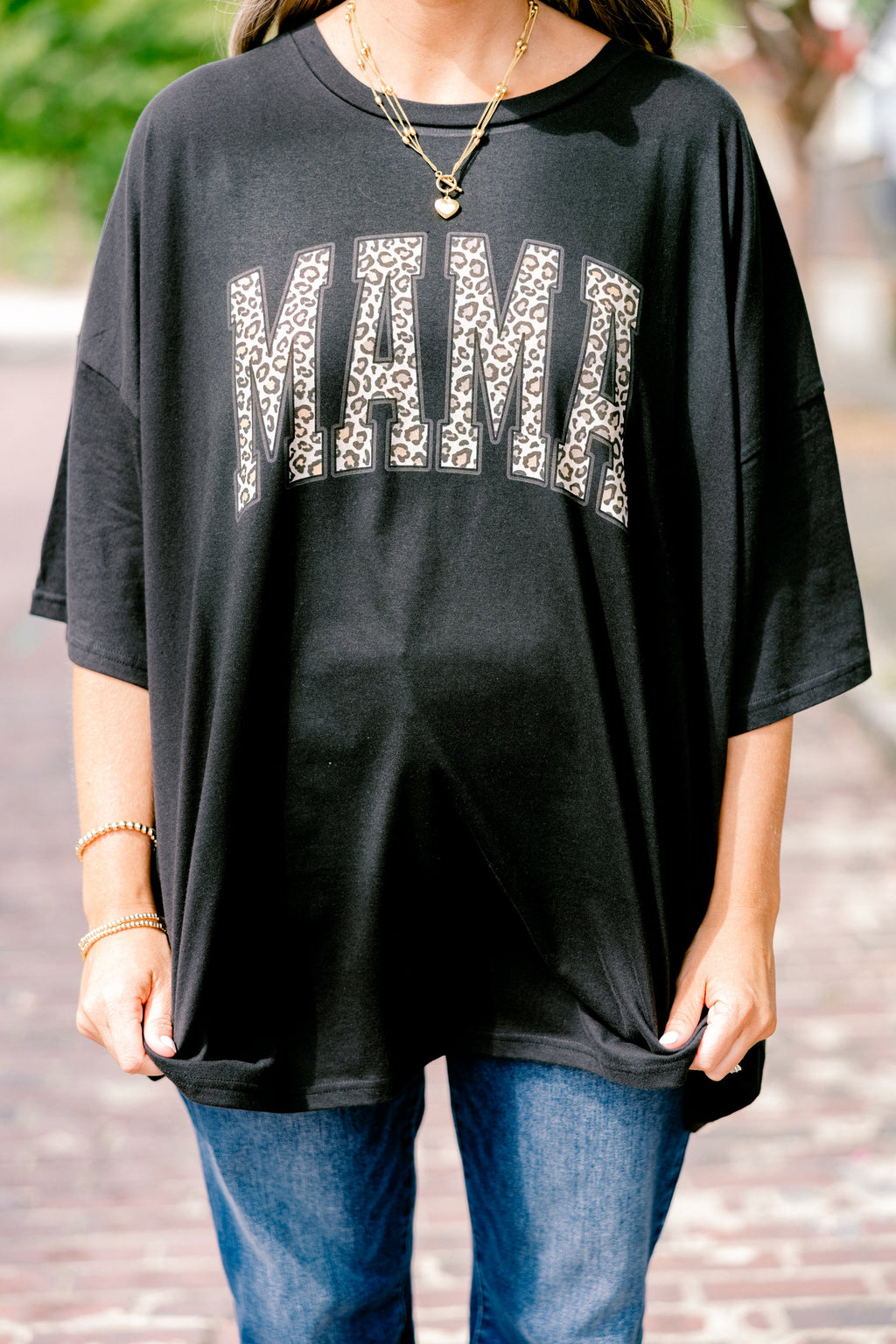 Leopard Mom Boyfriend Tee, Black