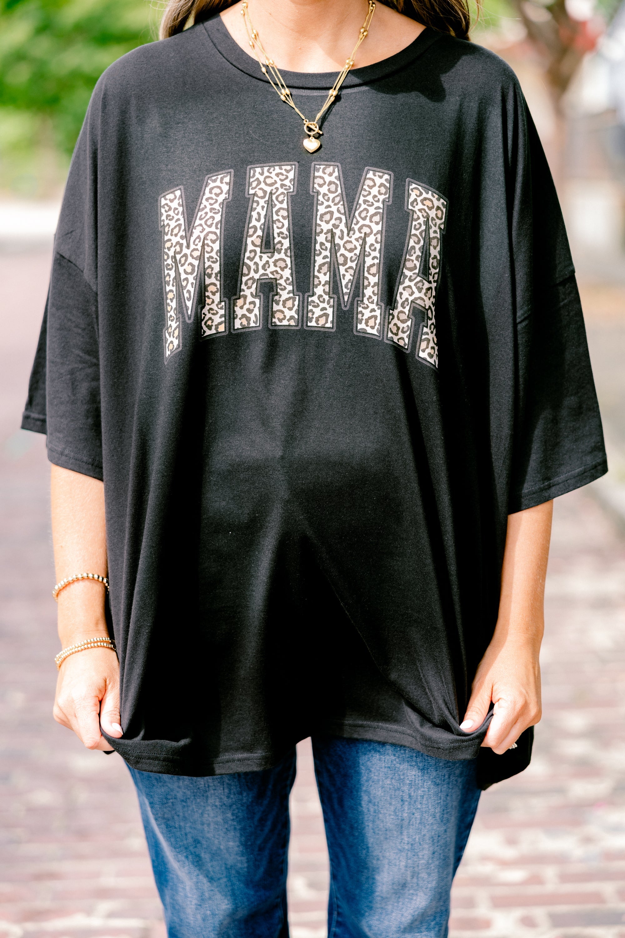 Leopard Mom Boyfriend Tee, Black