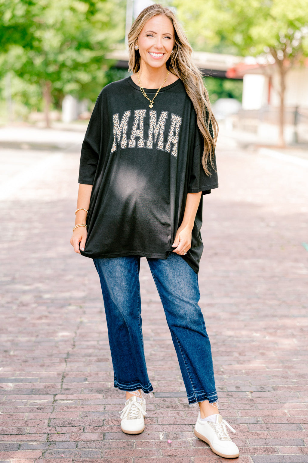 Leopard Mom Boyfriend Tee, Black