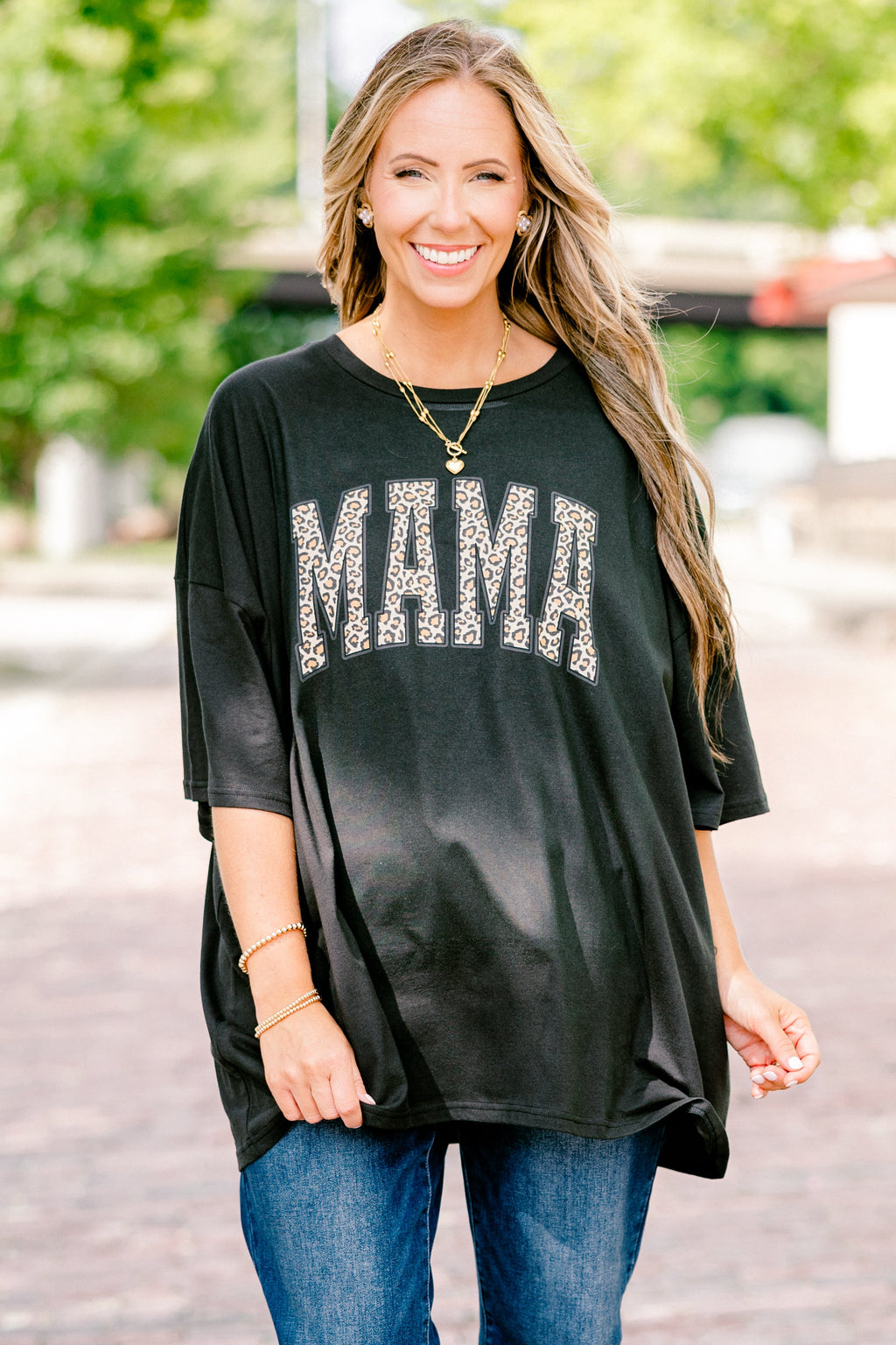 Leopard Mom Boyfriend Tee, Black
