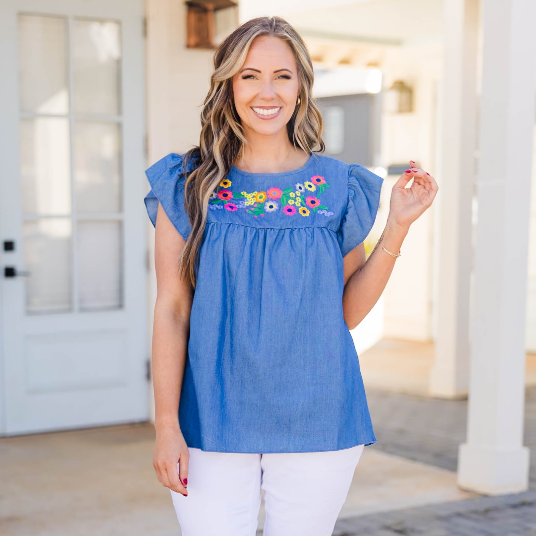 Let's Go For A Picnic Top, Light Blue