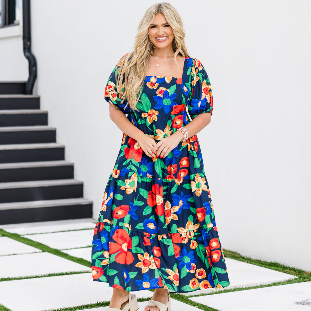 Let's Get Away Dress, Navy Floral