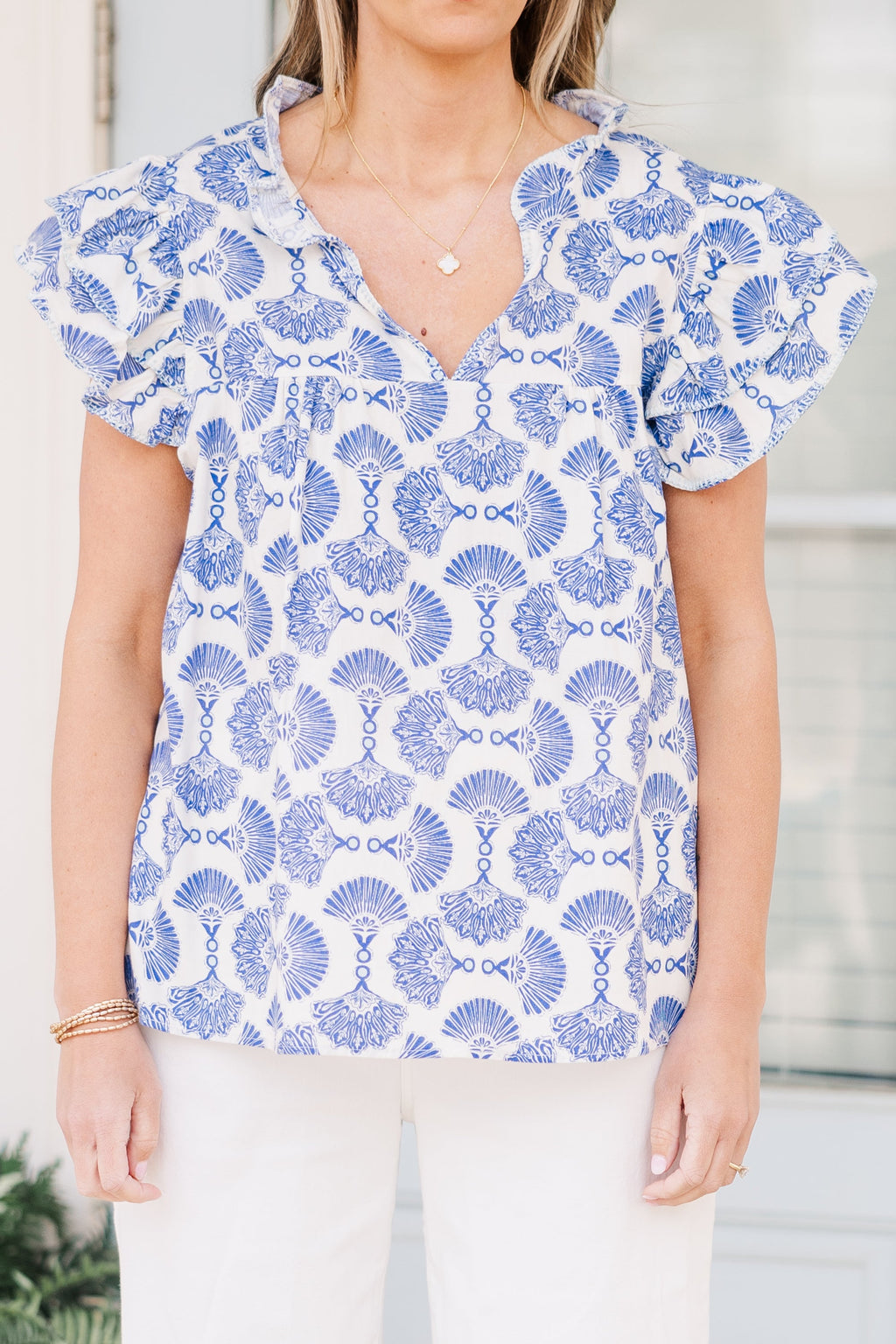 Let's Go On A Walk Top, Blue-Ivory