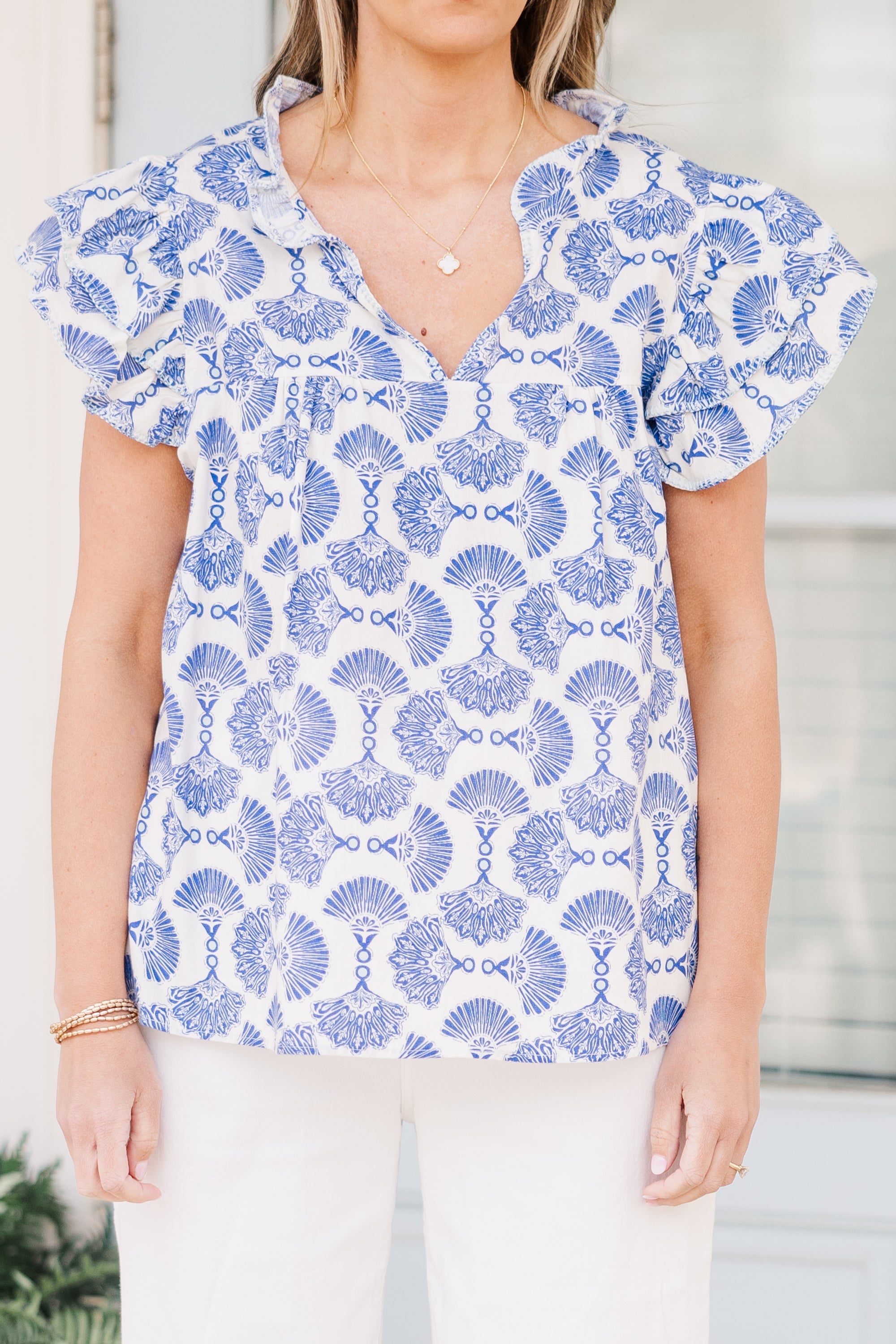 Let's Go On A Walk Top, Blue-Ivory
