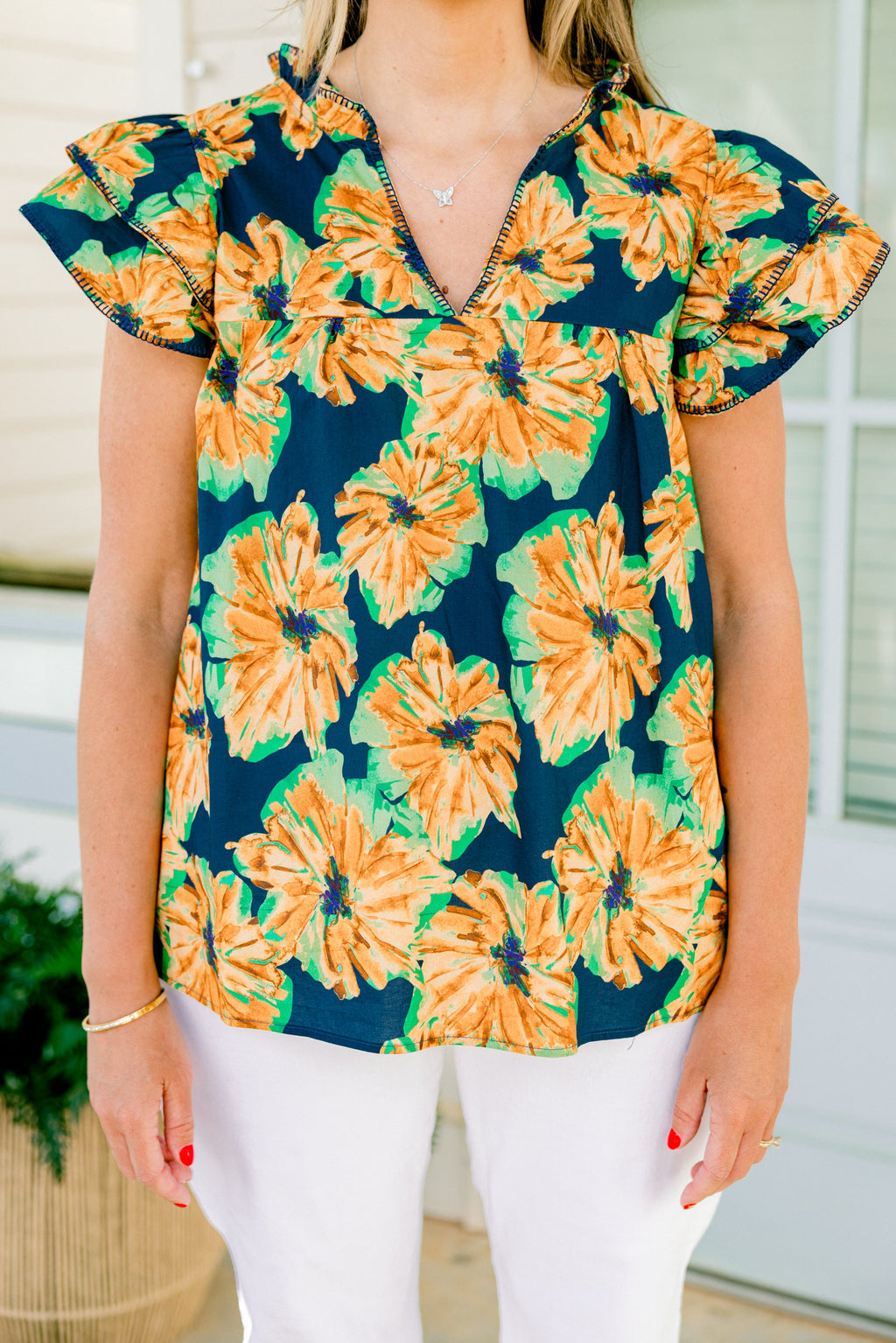 Let's Go On A Walk Top, Navy-Orange