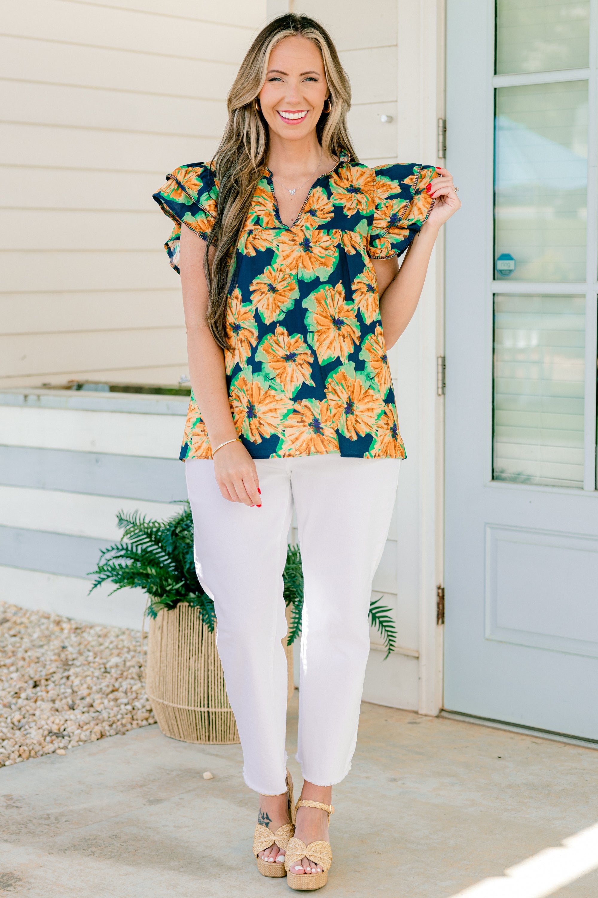 Let's Go On A Walk Top, Navy-Orange