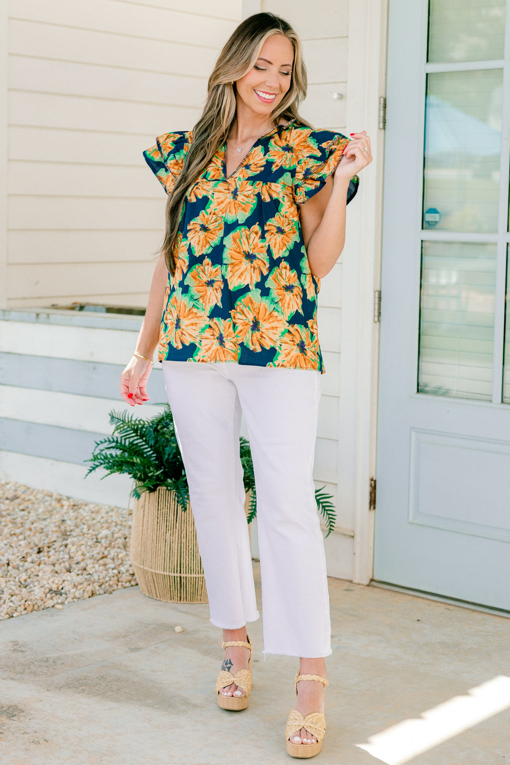 Let's Go On A Walk Top, Navy-Orange