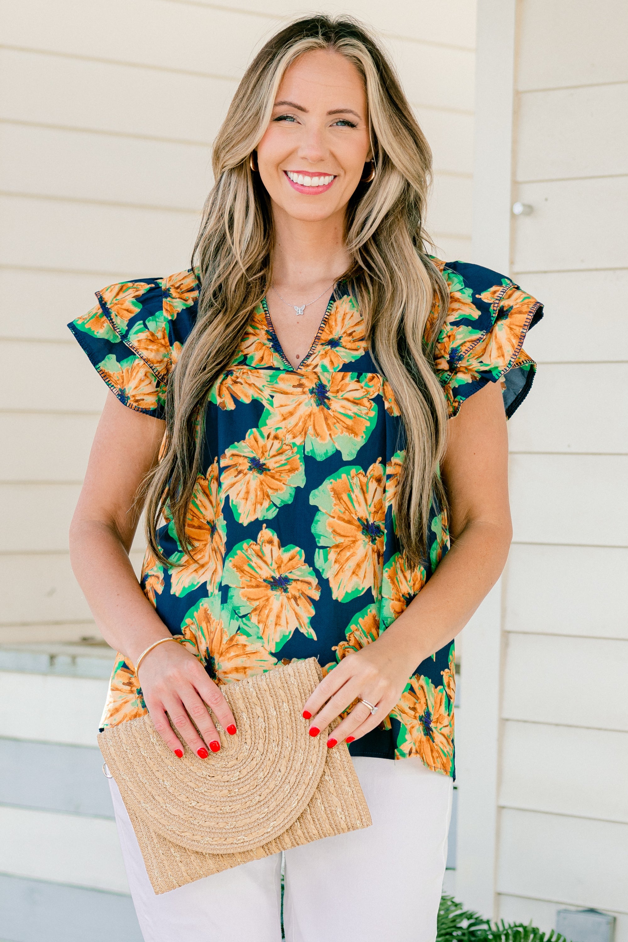 Let's Go On A Walk Top, Navy-Orange