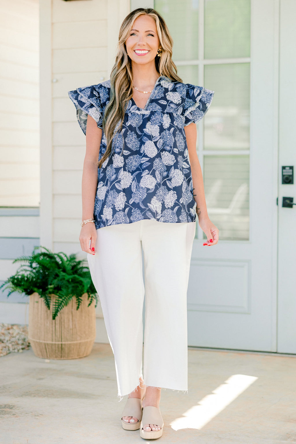 Let's Go On A Walk Top, Navy-White