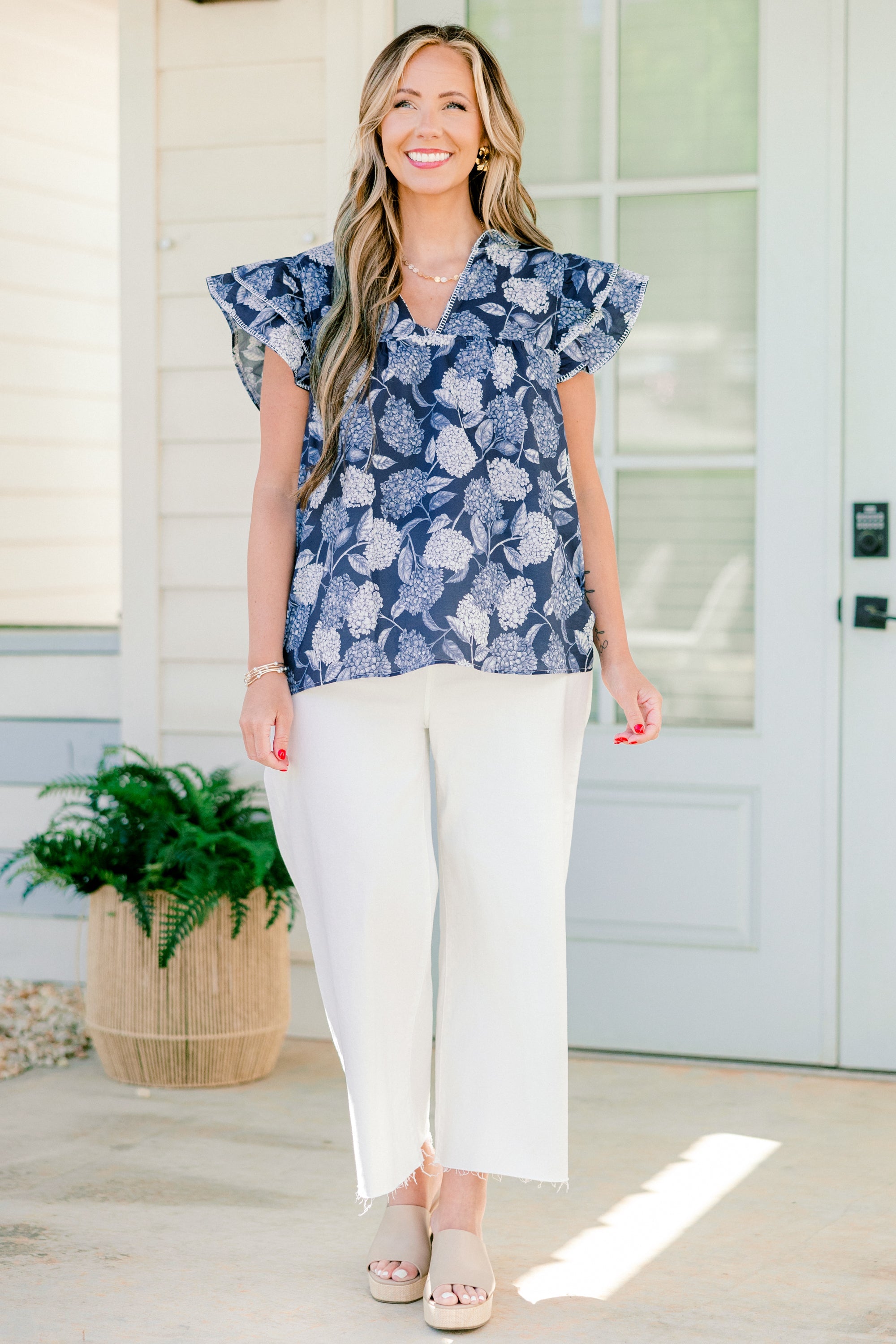 Let's Go On A Walk Top, Navy-White