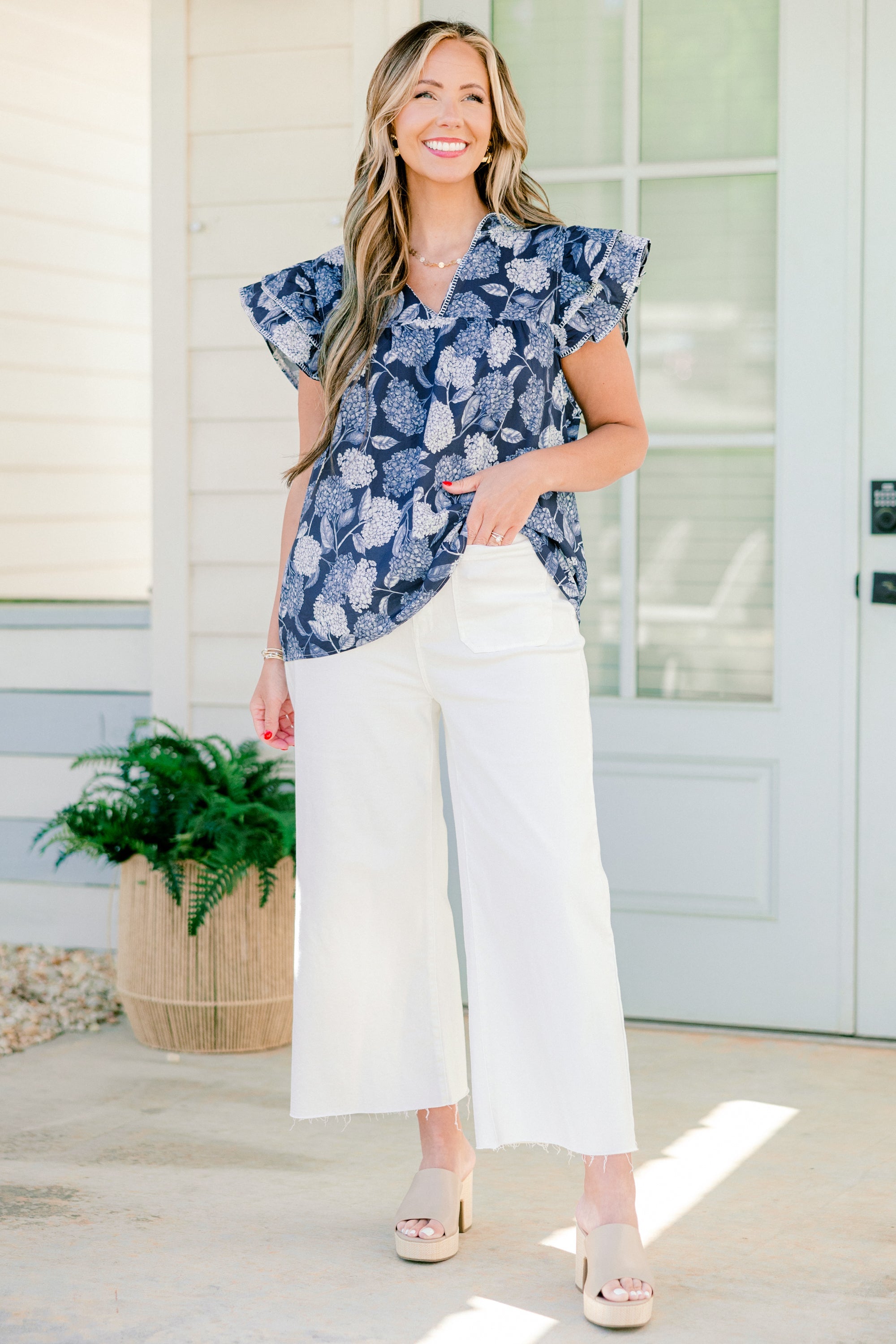 Let's Go On A Walk Top, Navy-White