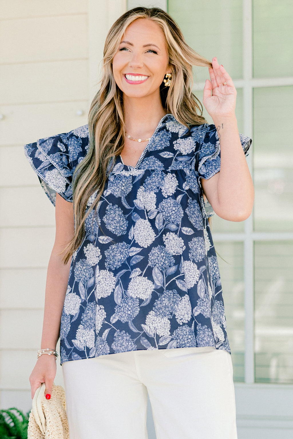Let's Go On A Walk Top, Navy-White