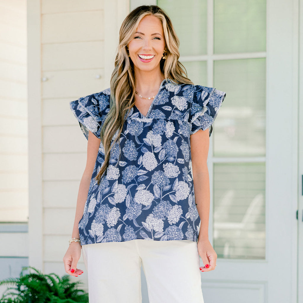 Let's Go On A Walk Top, Navy-White