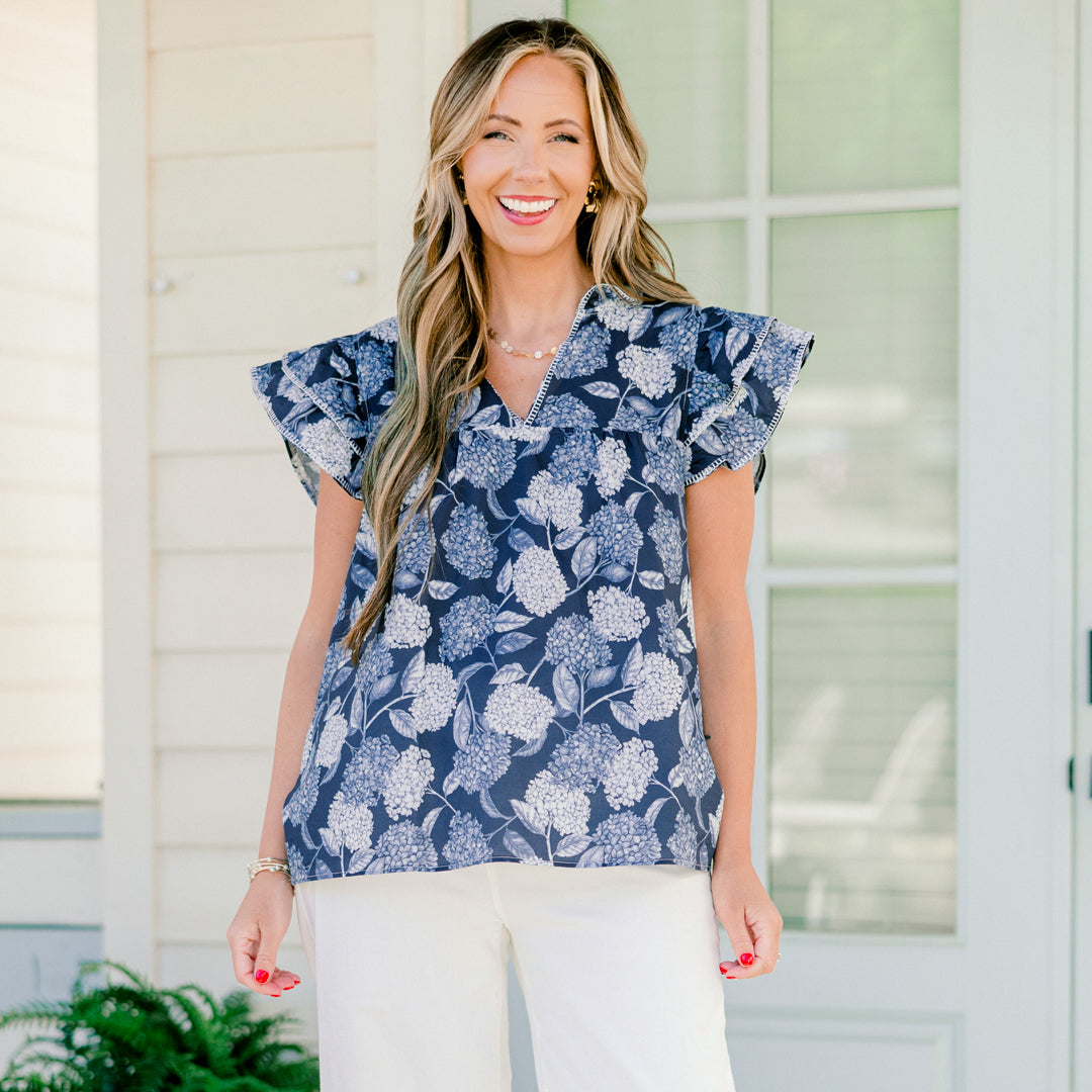 Let's Go On A Walk Top, Navy-White