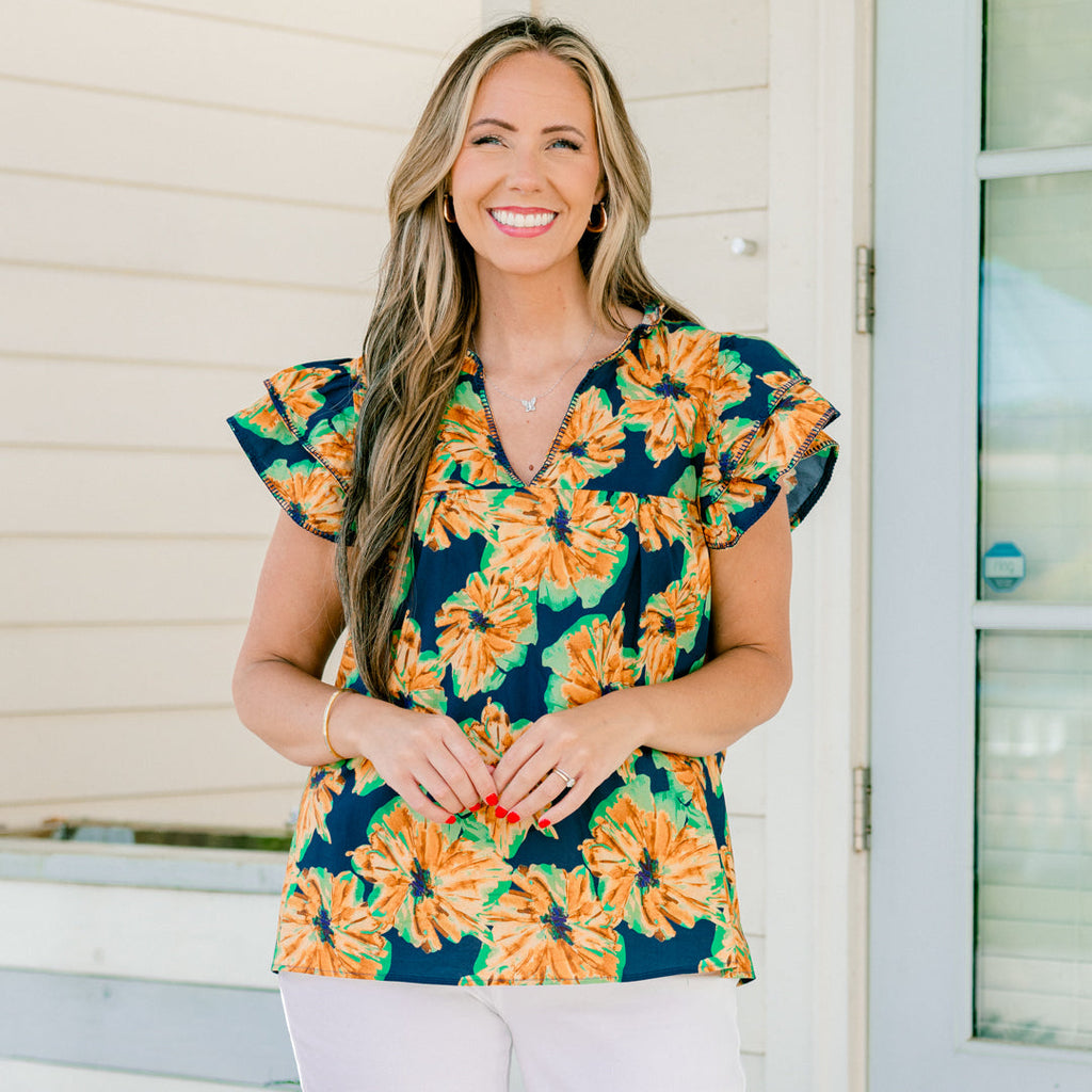 Let's Go On A Walk Top, Navy-Orange