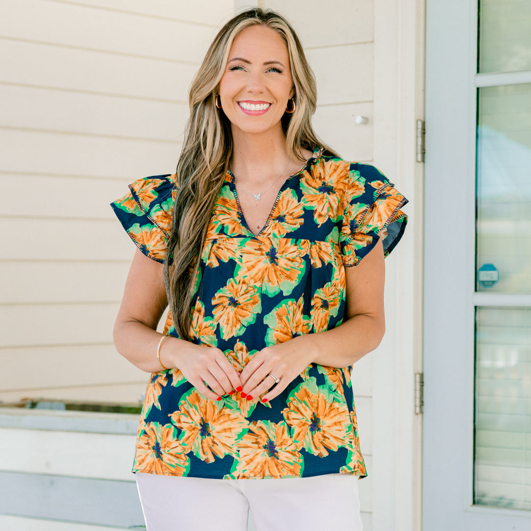 Let's Go On A Walk Top, Navy-Orange